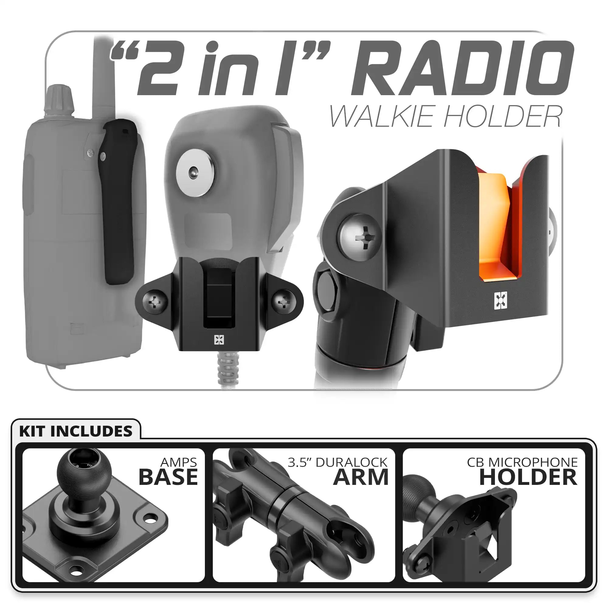 CB Radio/Microphone Holder | TRAXX™ - Fast AMPS Base | 3.5" DuraLock Arm