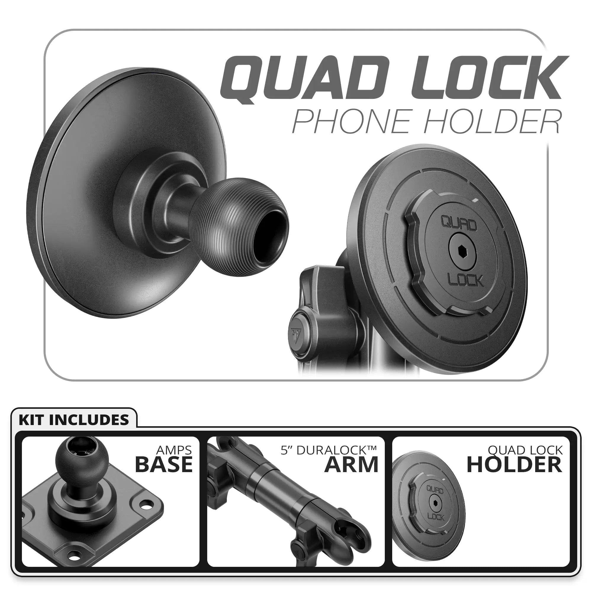 Quad Lock MAG™ Phone Holder | TRAXX™ - Fast AMPS Base | 5" DuraLock Arm