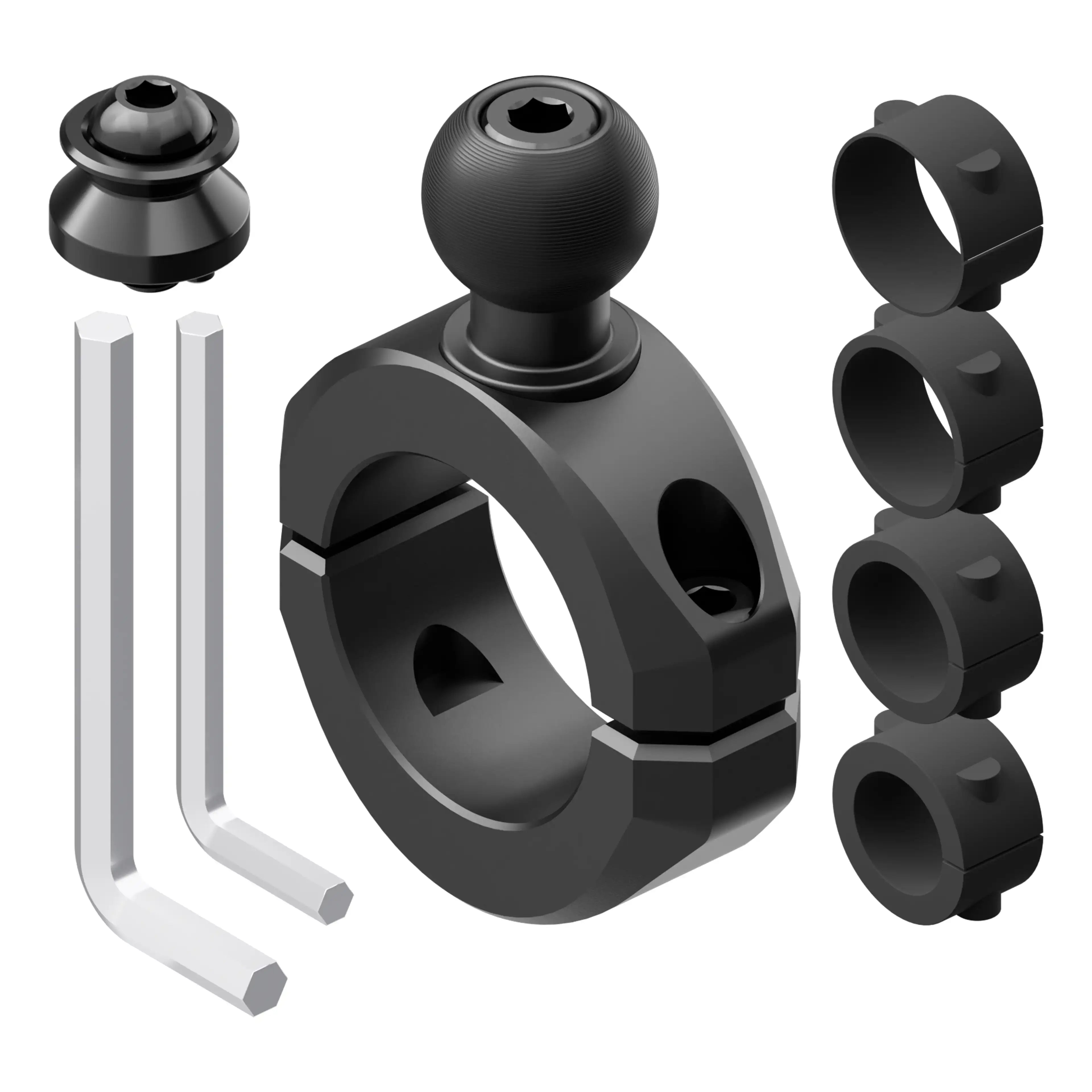 BC3 Universal Clamp for 7/8" to 1-1/4" Bars | Black | Combo 20mm Metal Ball and Dovetail | Bushings Included