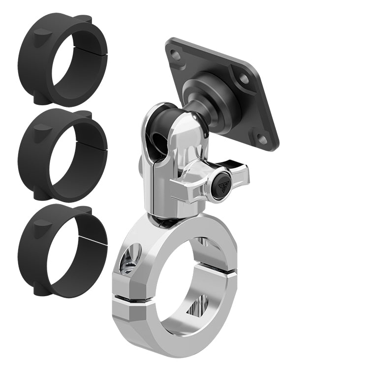 Chrome Motorcycle AMPS Mount | BC3 Universal Clamp for 1-1/4" to 1-1/2" Handlebars | Short Reach