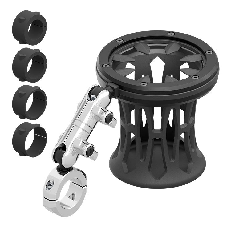 Chrome Motorcycle Drink Holder | BC3 Universal Clamp for 7/8" to 1-1/4" Handlebars | 3.5" DuraLock™ Arm