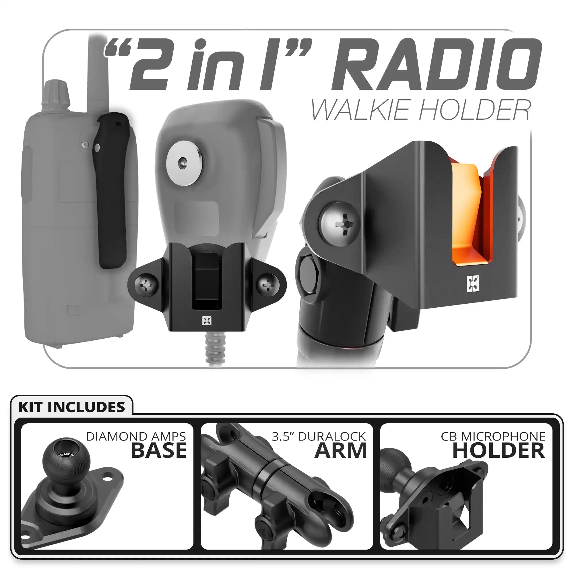 CB Radio/Microphone Holder | Diamond AMPS Base | 3.5" DuraLock Arm
