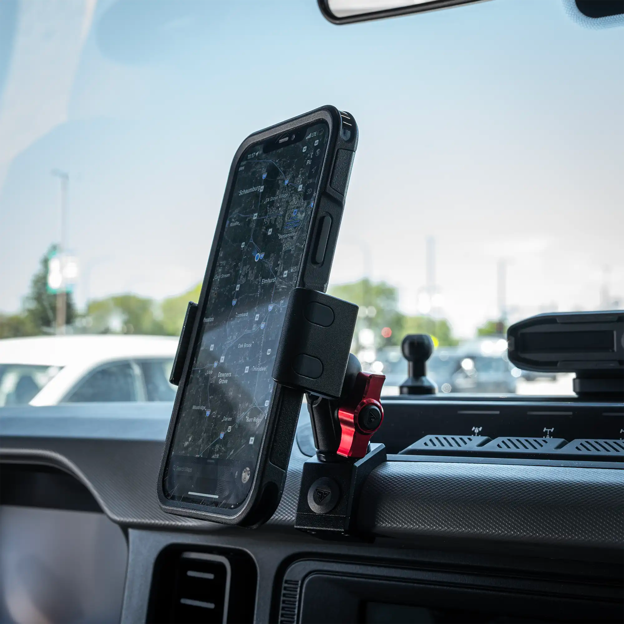 Bronco Dash Clip Phone Mount With Red Color Accent Knobs