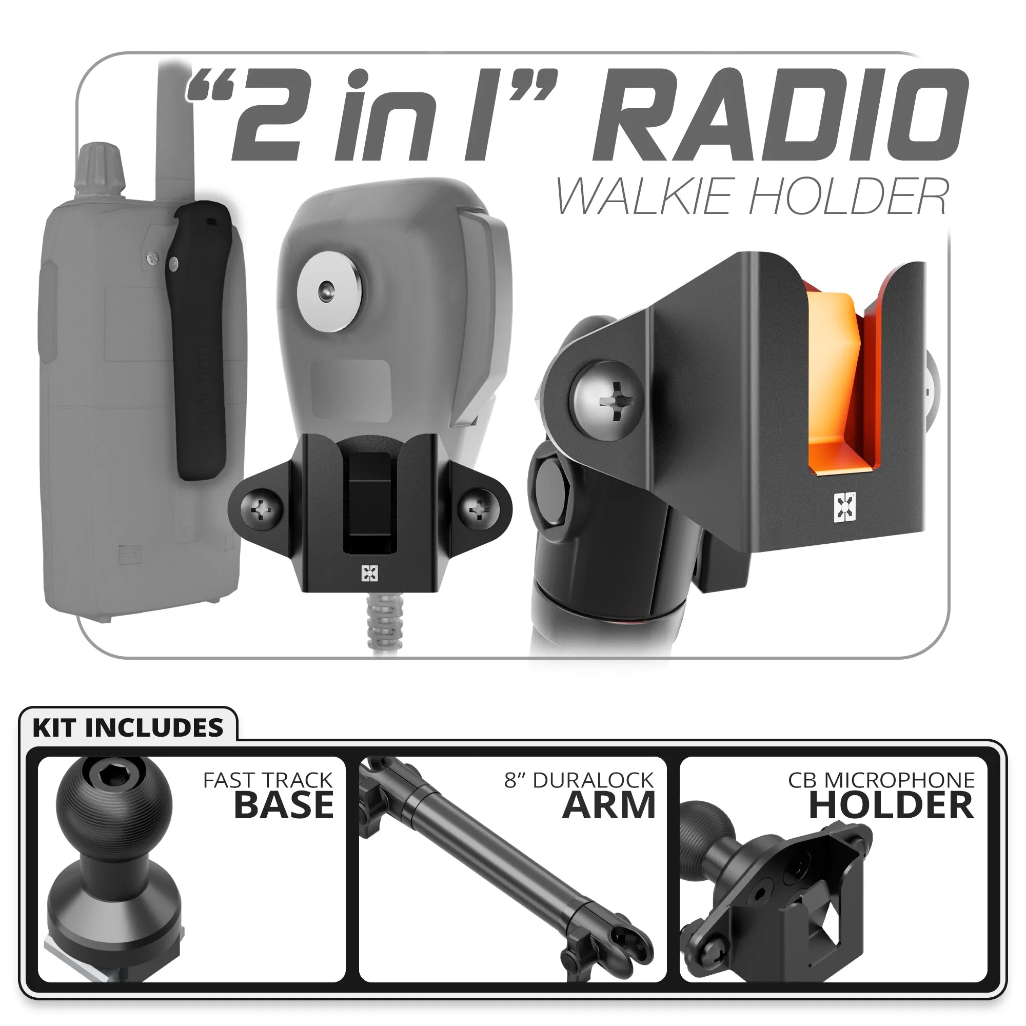 CB Radio/Microphone Holder | TRAXX™ - Fast Track Base | 8" DuraLock Arm