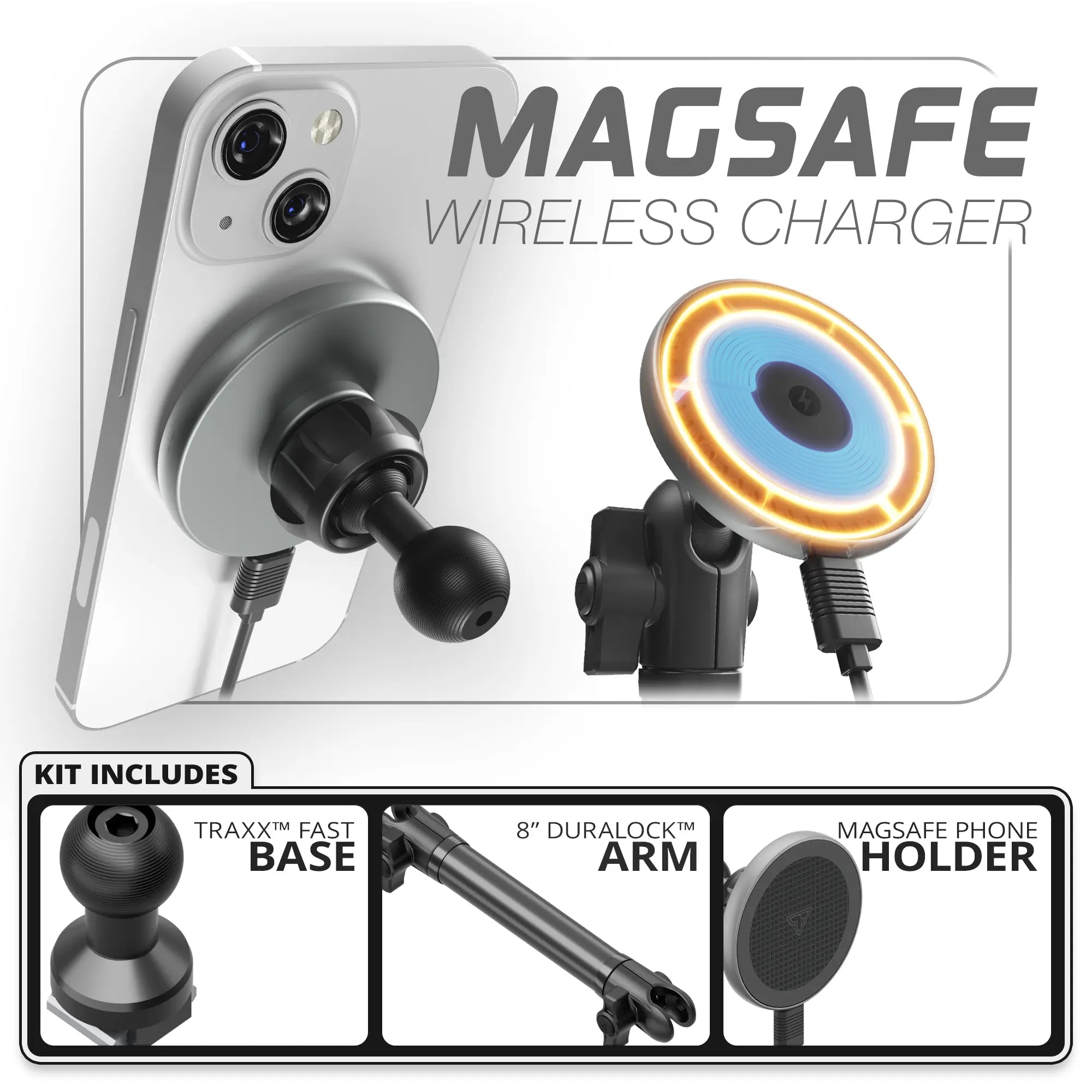 MagSafe Charging Phone Holder | TRAXX™ - Fast Track Base | 8" DuraLock™ Arm