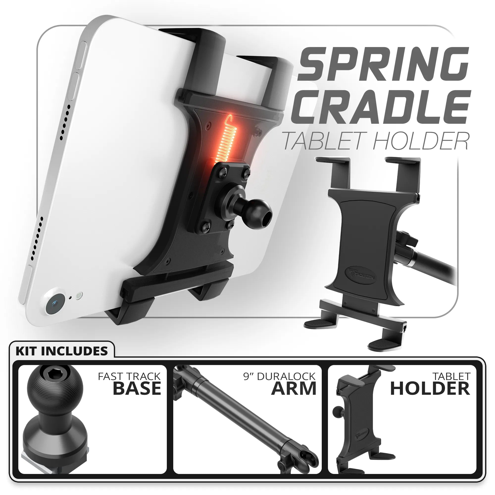 Tablet Spring Cradle | TRAXX™ - Fast Track Base | 9" DuraLock Arm