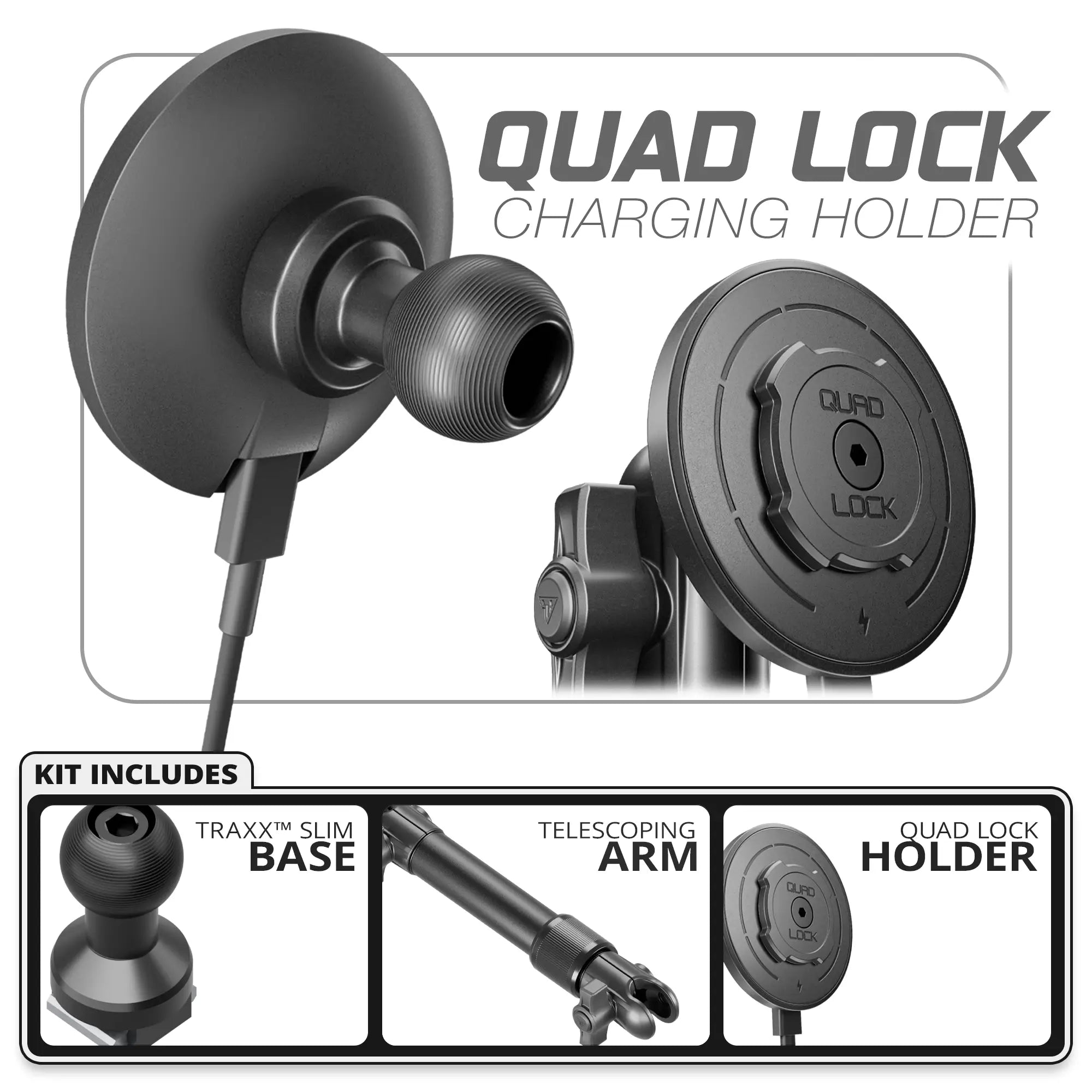 Quad Lock MAG™ Wireless Charging Phone Holder | TRAXX™ - Fast Track Base | 7.5"-9.25" Telescoping Arm