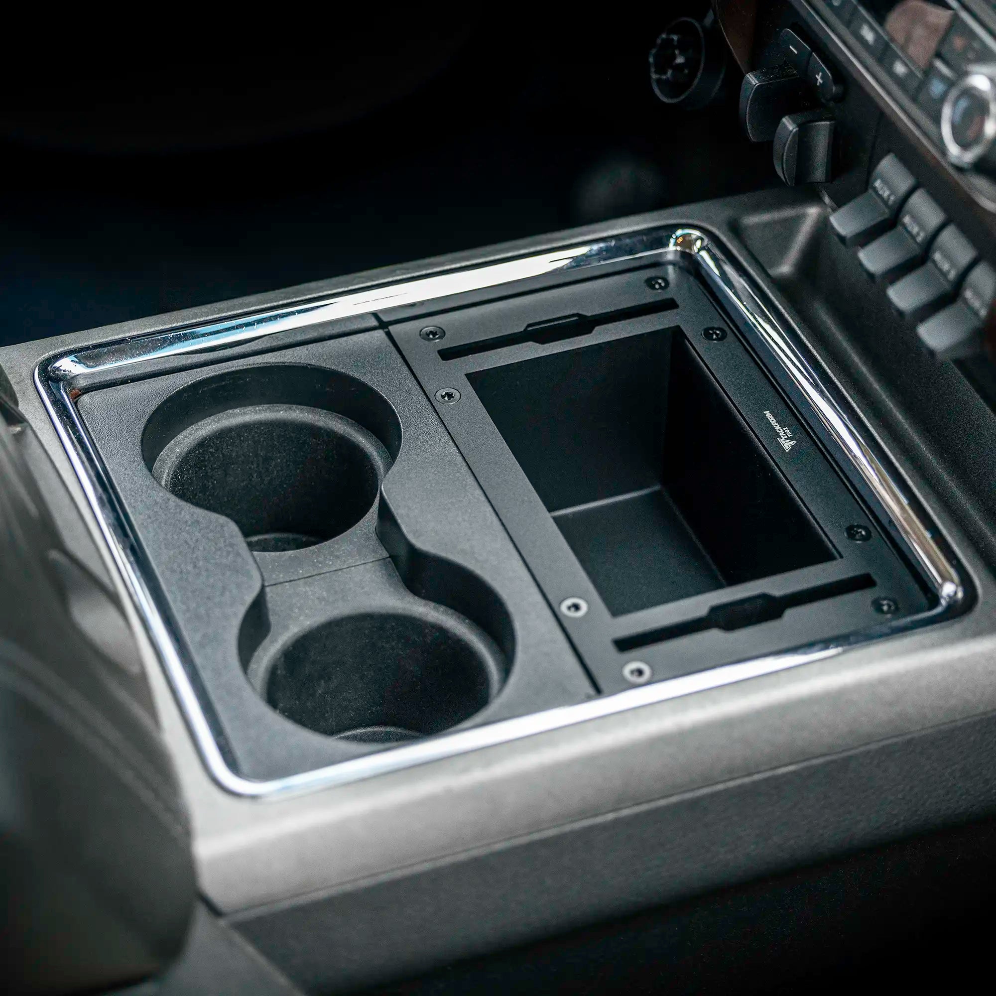device mount bracket installed in the center console of a 2011-2016 ford super duty
