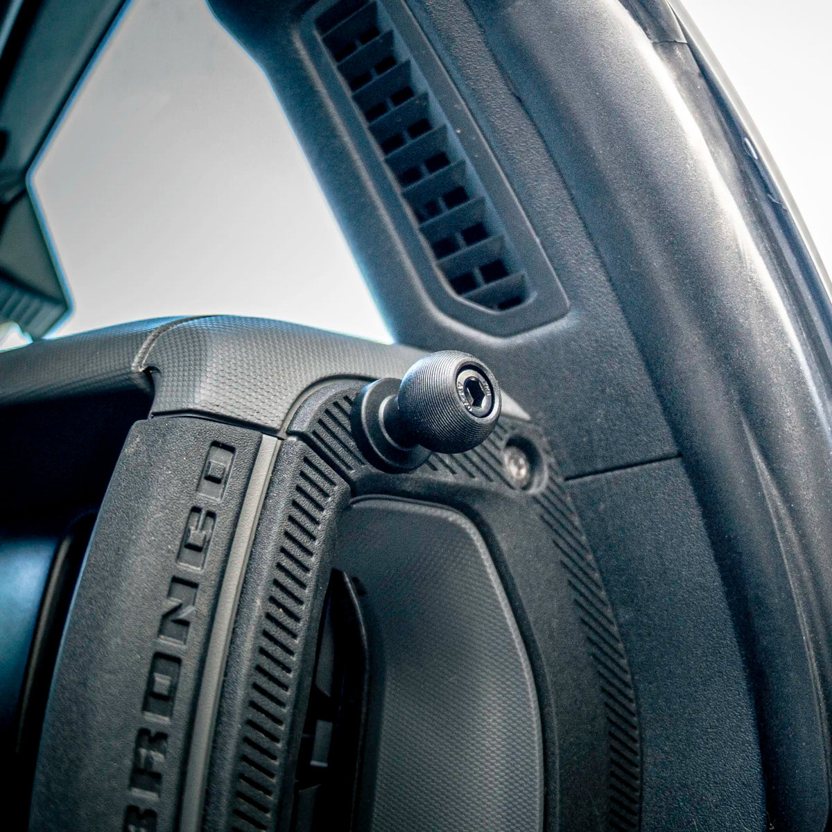 Ford Bronco grab handle device mount installed in passenger side grab handle