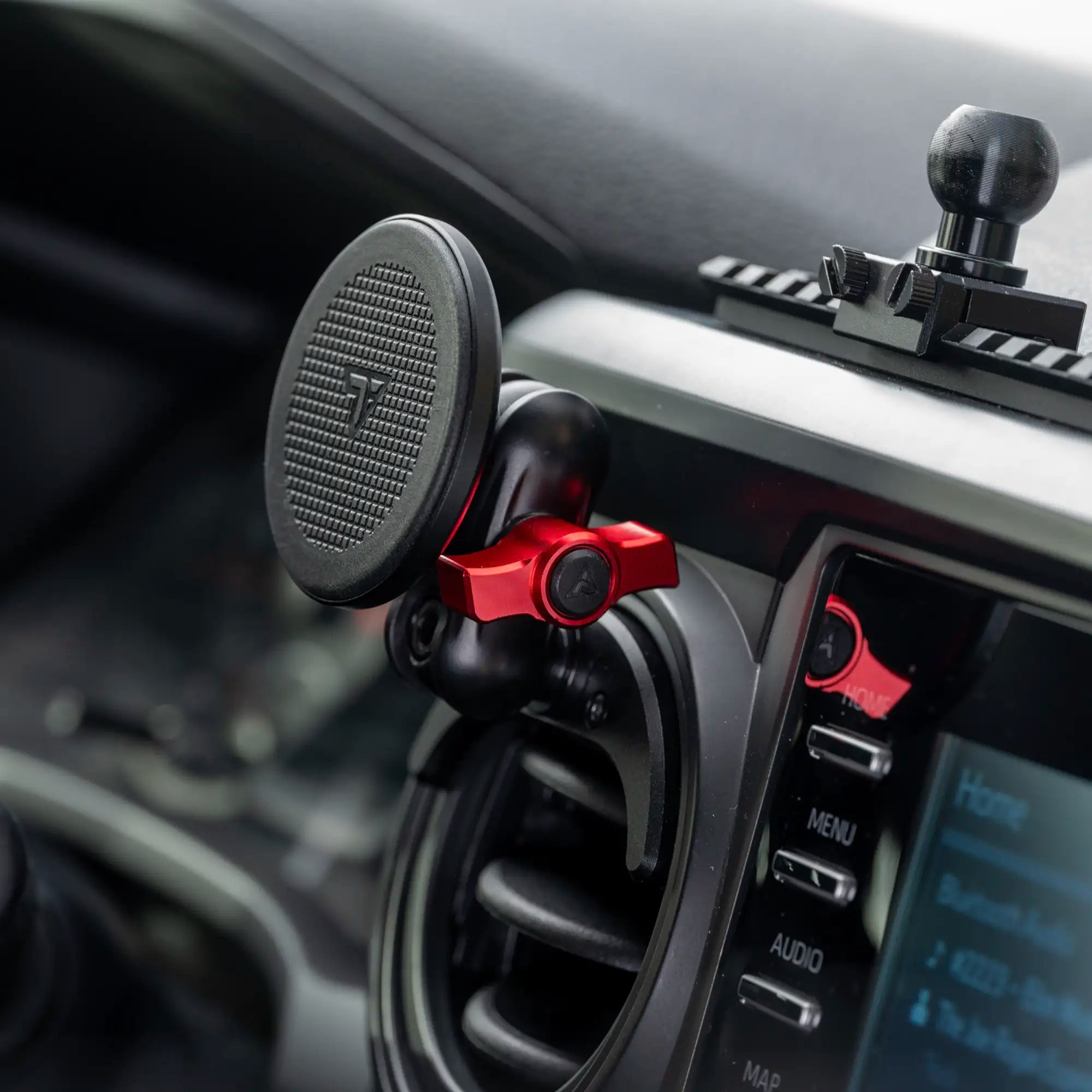 Toyota Tacoma Adjustable All Metal Phone Mount Vent Mount with MagSafe Phone Cradle and Red Color Accent Knob