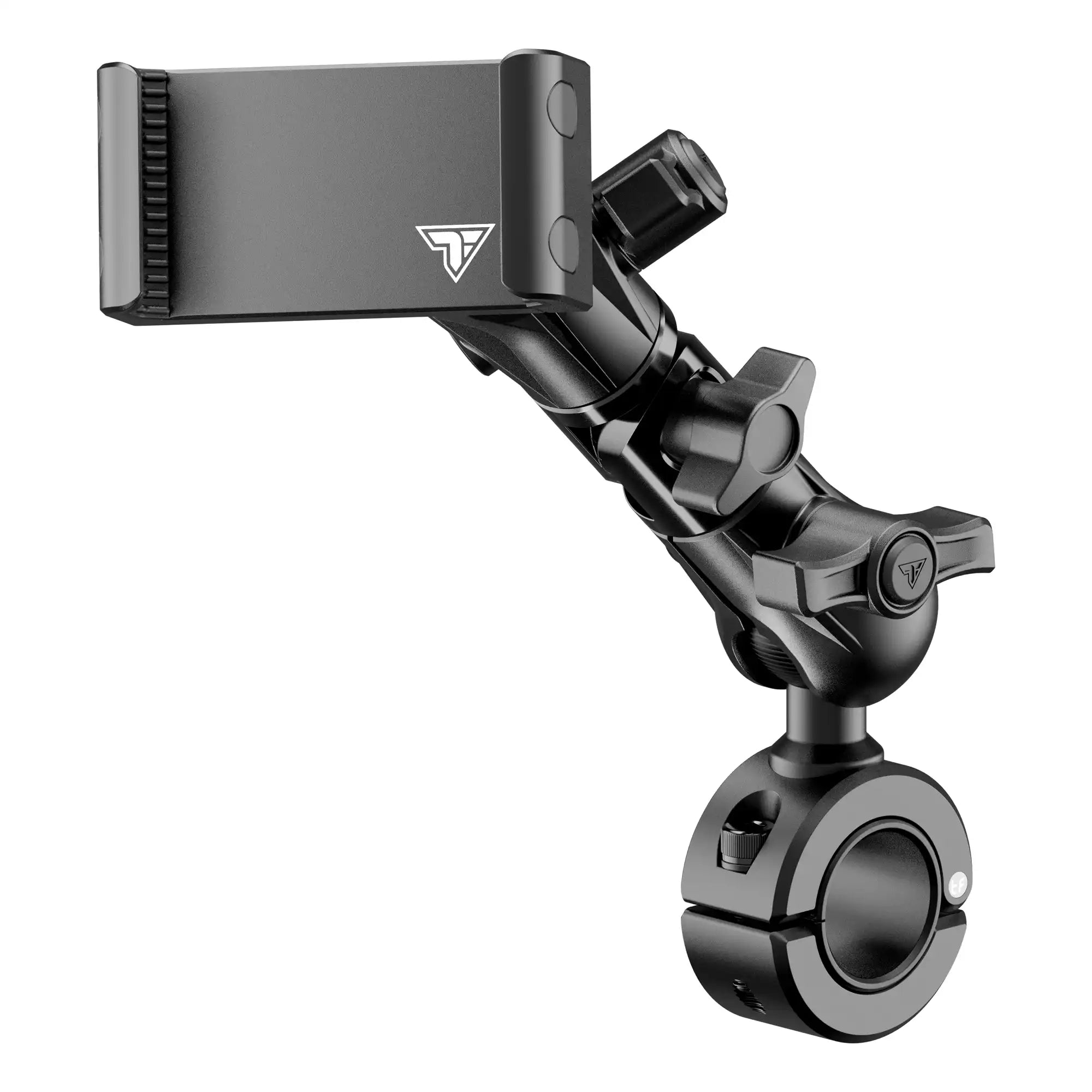 Product image of Polaris RZR Billet Spring-Loaded Phone Mount for Roll Cage, Harness Bar, U-Bar with 5.25 inch arm with articulating elbow joint.