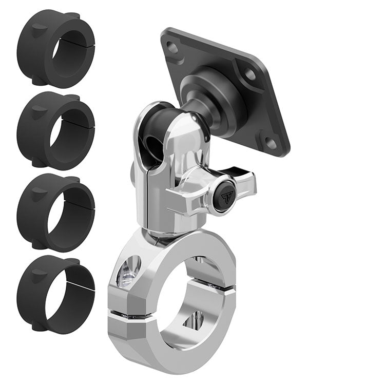 Chrome Motorcycle AMPS Mount | BC3 Universal Clamp for 7/8" to 1-1/4" Handlebars | Short Reach