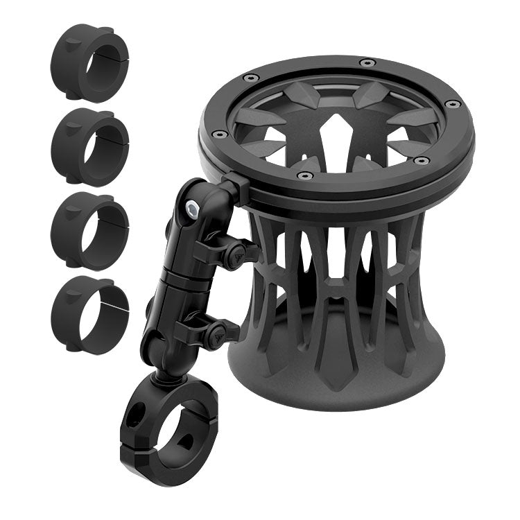 Black Motorcycle Drink Holder | BC3 Universal Clamp for 7/8" to 1-1/4" Handlebars | 3.5" DuraLock™ Arm