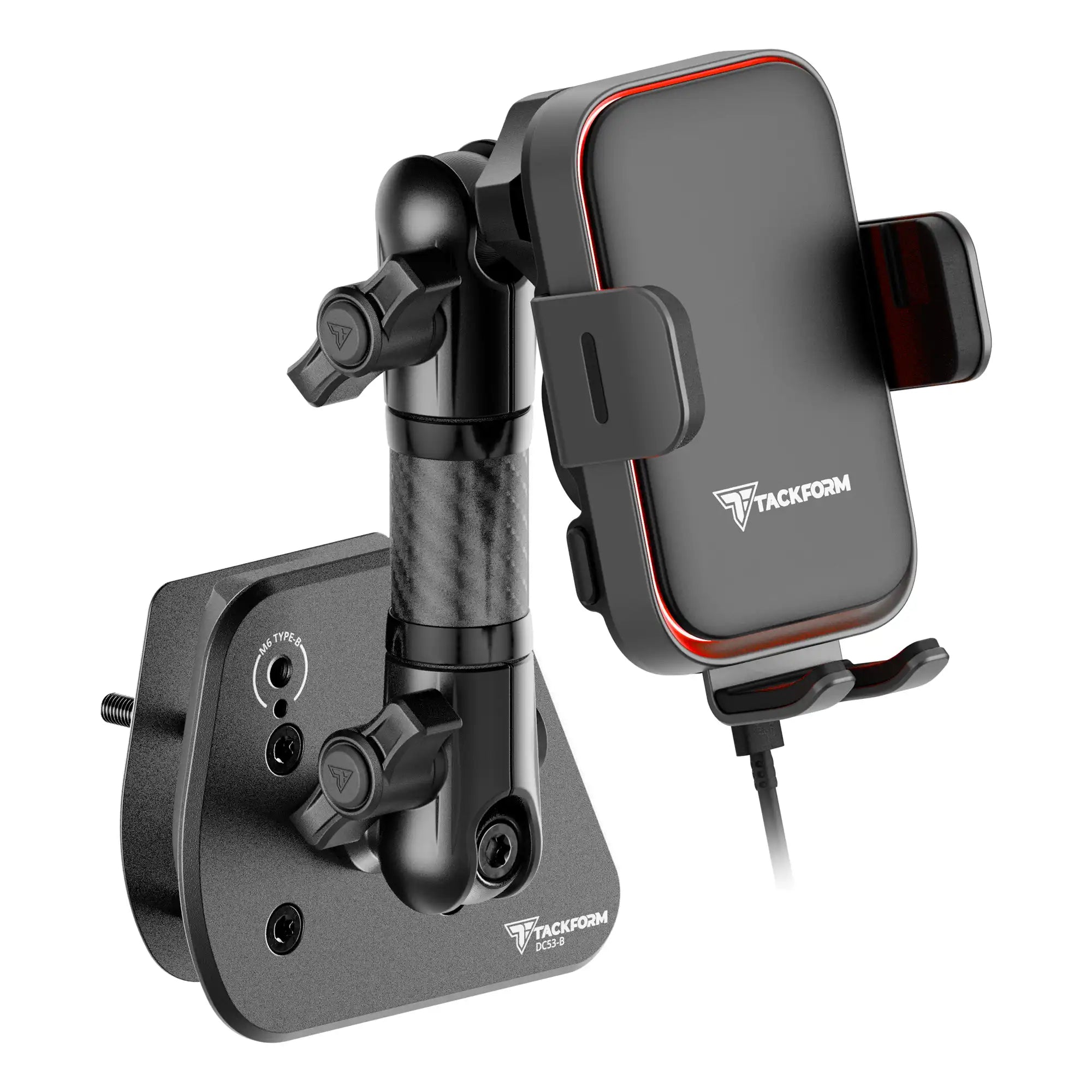 Product image of Ford Transit Qi Wireless Charging universal phone mount with LED accent lighting equipped with carbon fiber tube arm
