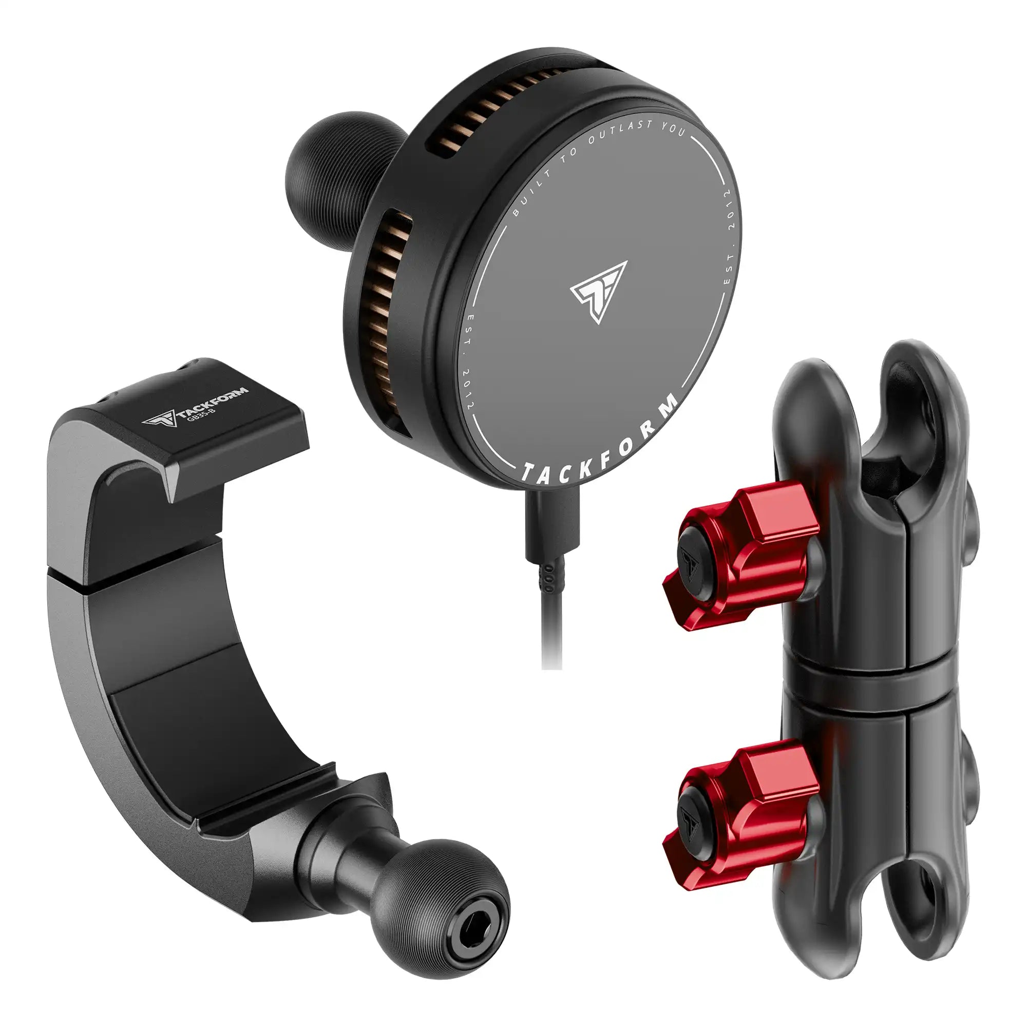 Product image of 2024+ Jeep Grab Bar Phone Mount Kit with 25W Wireless Charging Phone Holder and 3.5" Arm with red accent hardware