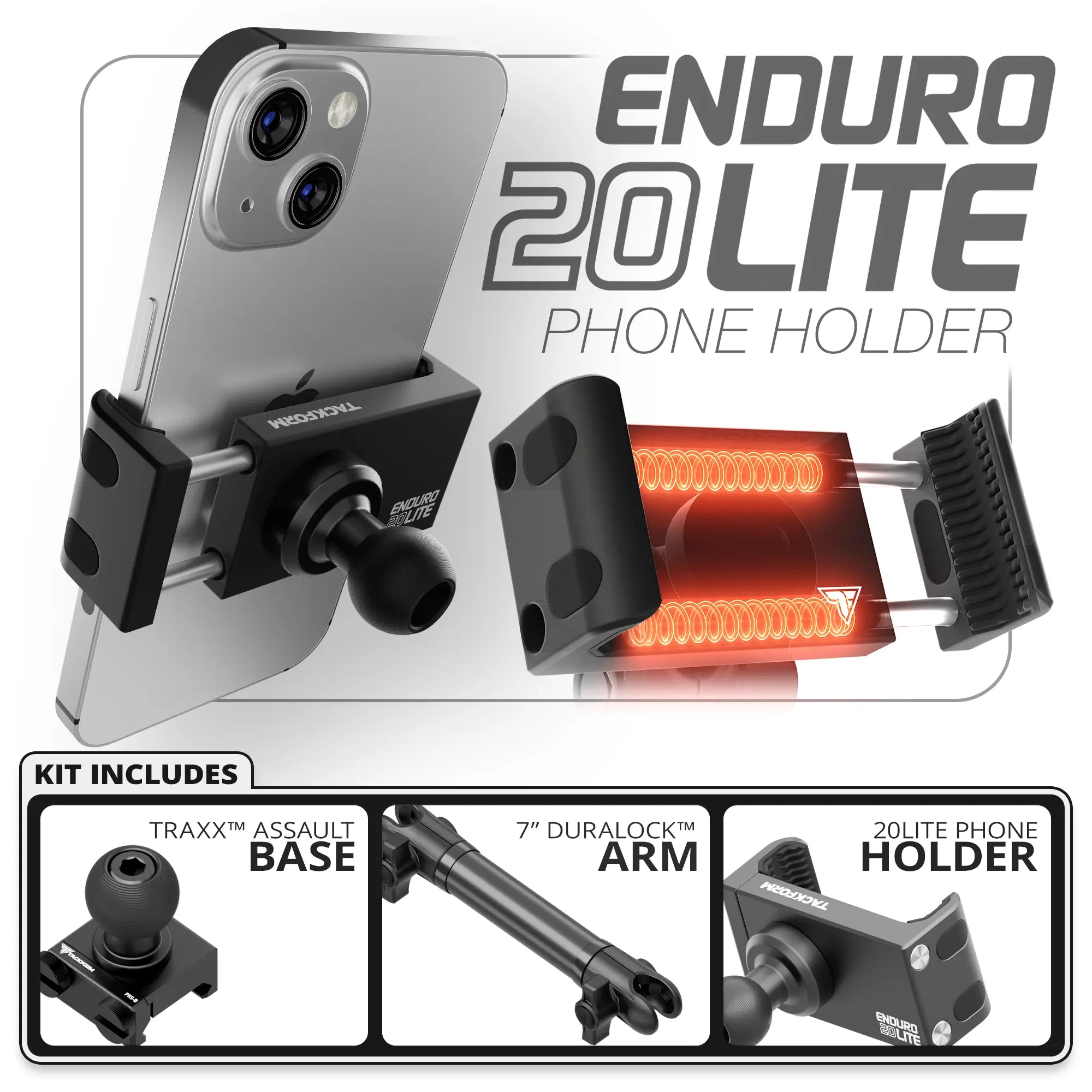 20LITE Phone Holder | TRAXX™ - Assault Track Picatinny Base | 7" DuraLock Arm