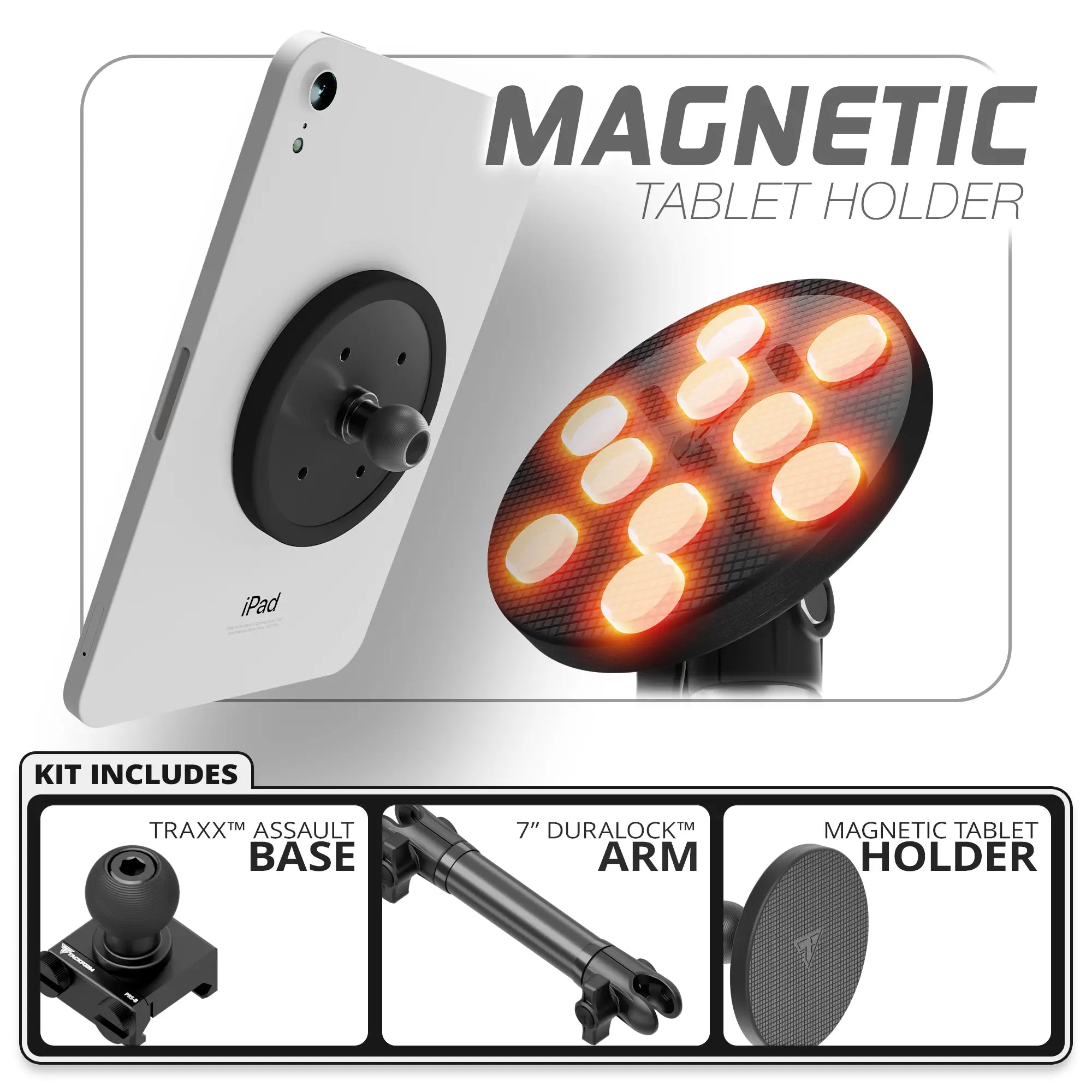 Magnetic Tablet Holder | TRAXX™ - Assault Track Picatinny Base | 6" DuraLock™ Arm