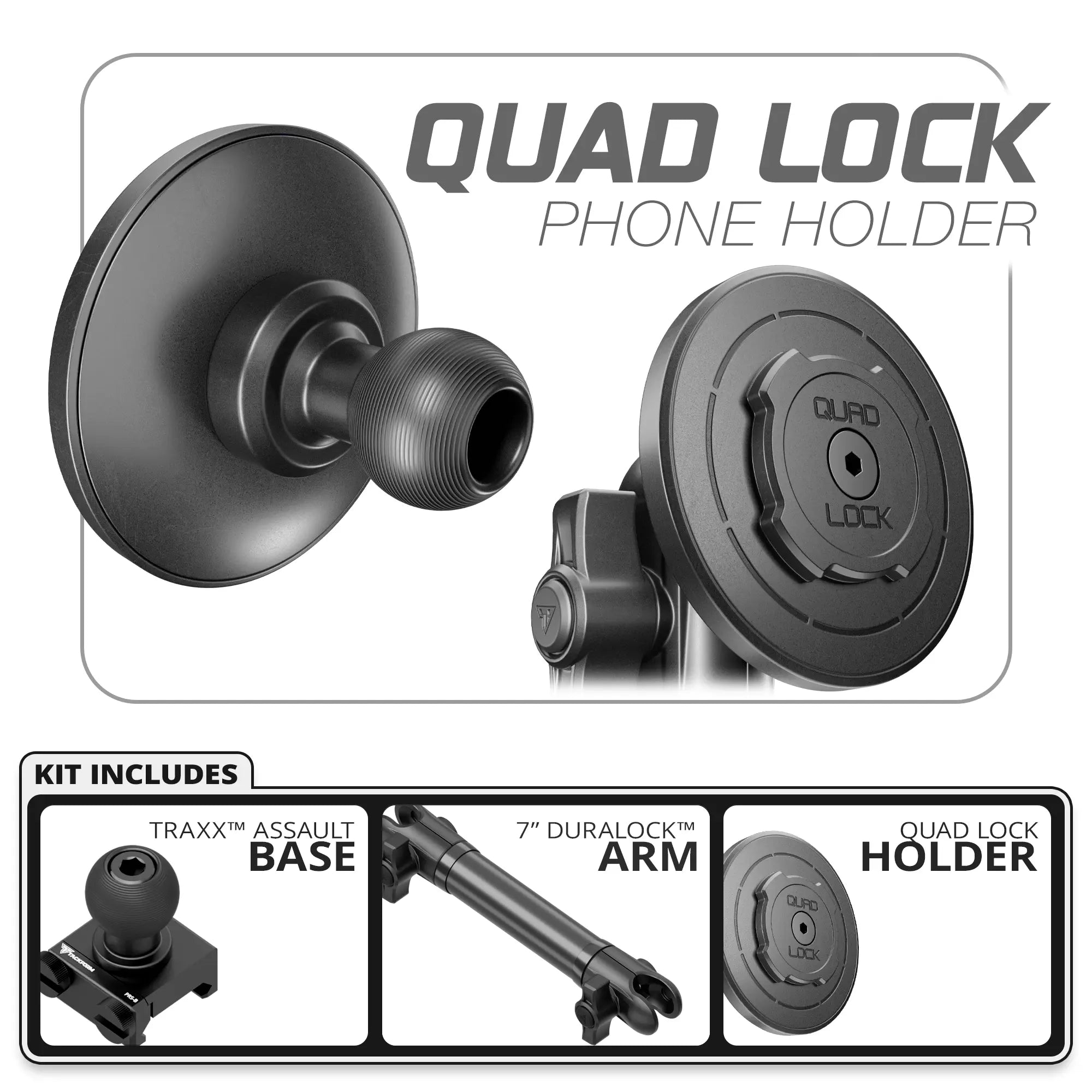 Quad Lock MAG™ Phone Holder | TRAXX™ - Assault Track Picatinny Base | 7" DuraLock Arm