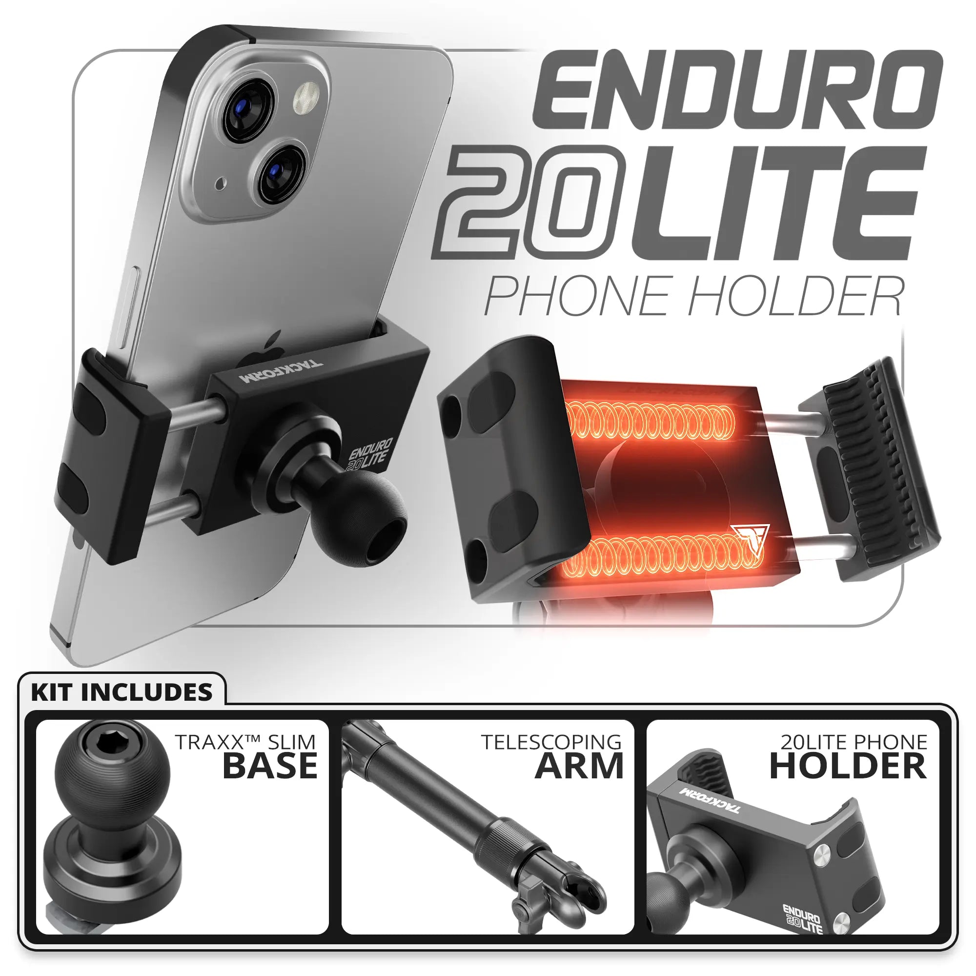 20LITE Phone Holder | TRAXX™ - Slim Track Base | 7.5"-9.25" Telescoping Arm