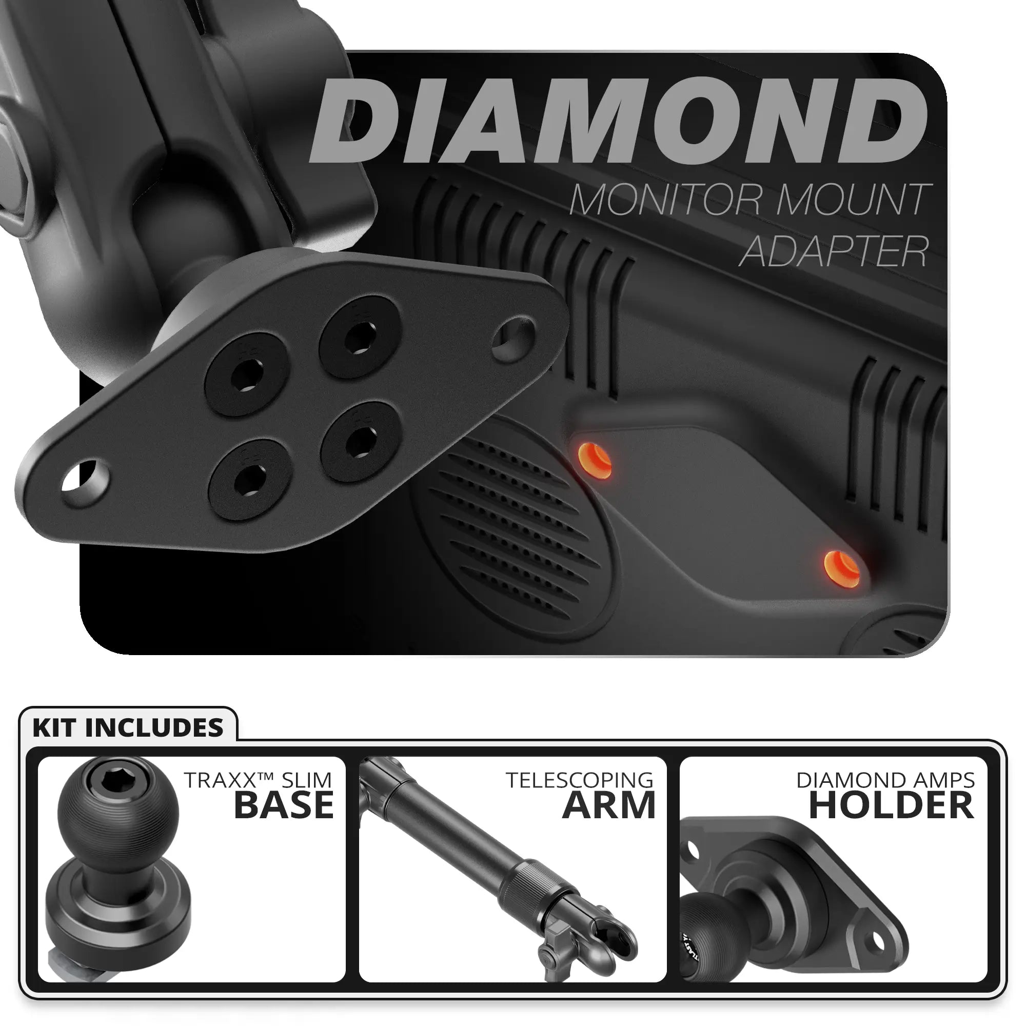 Diamond AMPS | TRAXX™ - Slim Track Base | 7.5" - 9.25" Telescoping Arm