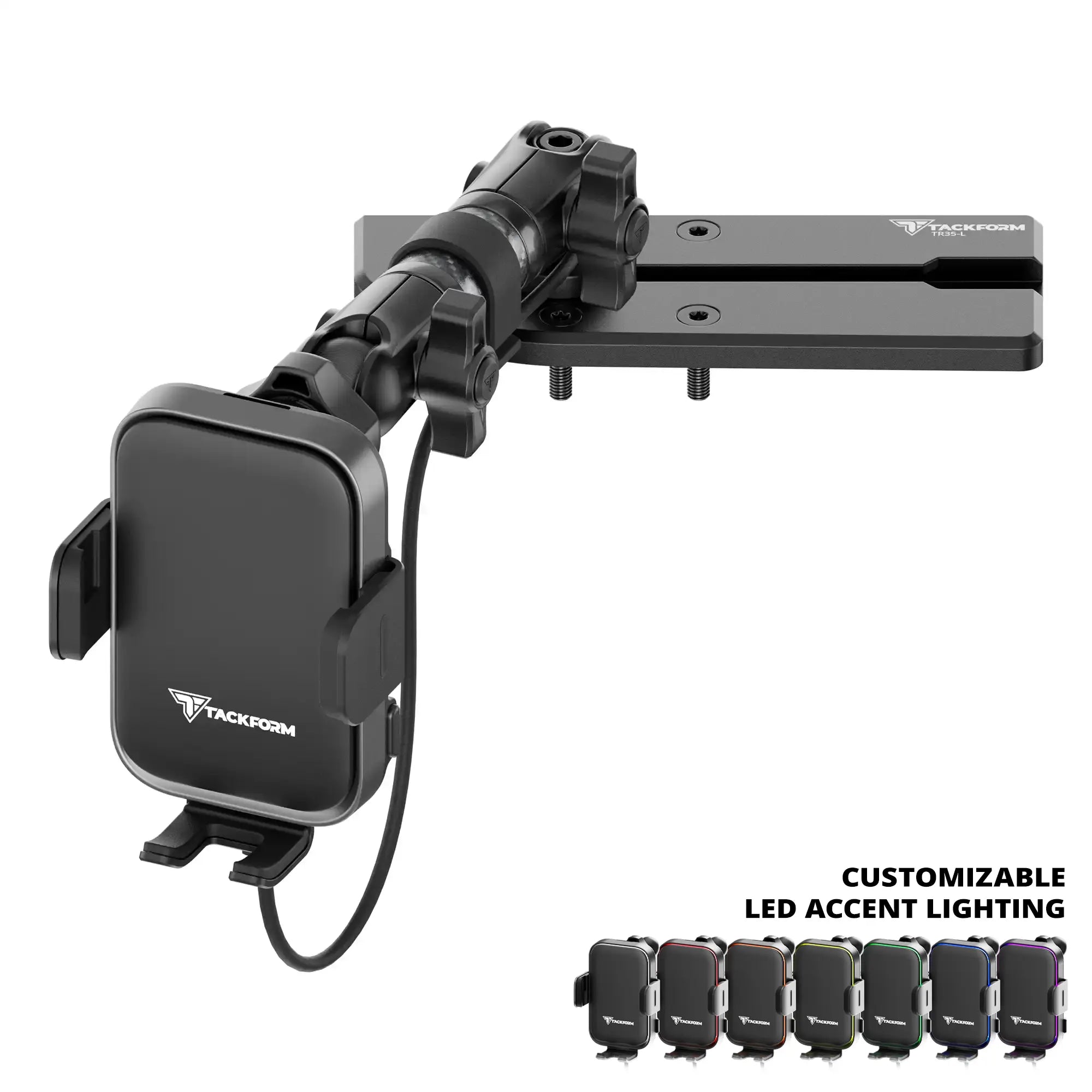 2024+ Jeep Wrangler JL & Gladiator (Not Compatible with 4xe) Tackform Slim Track Dash Bracket With Qi Wireless Charging Phone Mount & Customizable LED Accent Lighting | Driver Side