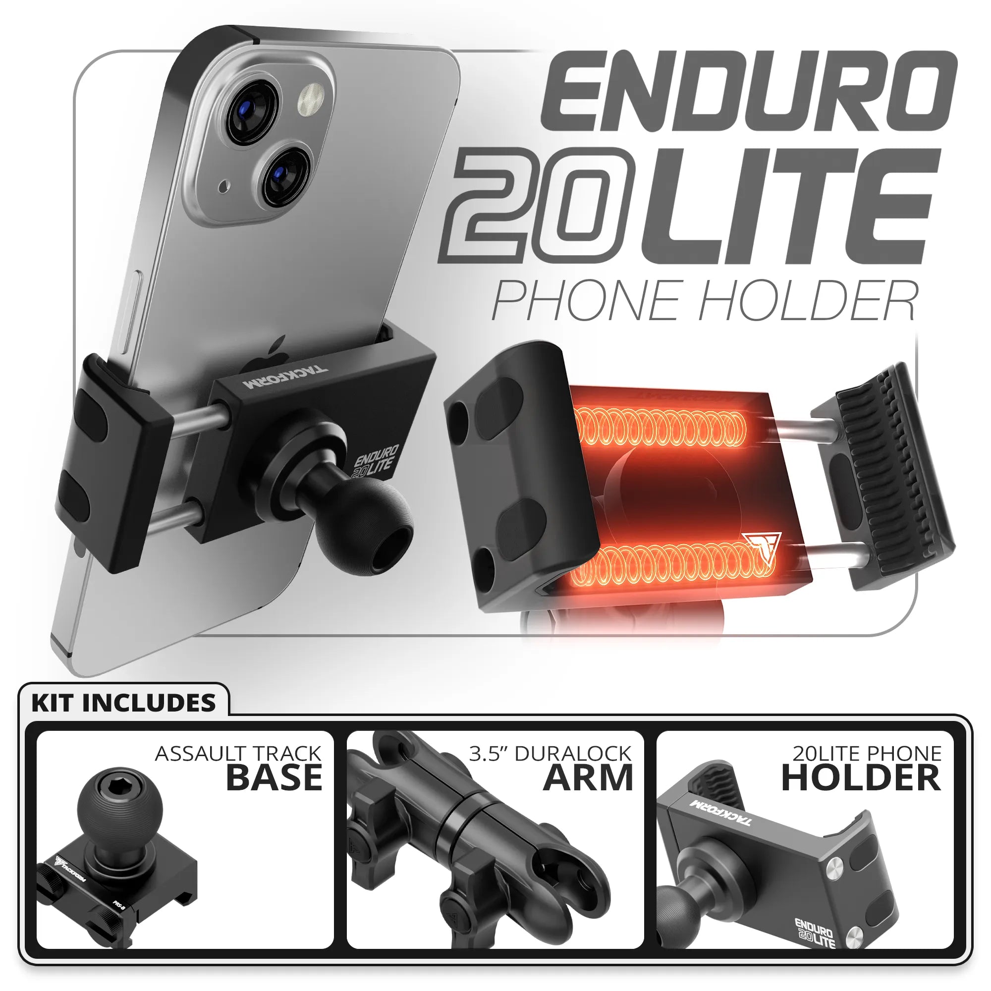20LITE Phone Holder | TRAXX™ - Assault Track Picatinny Base | 3.5" DuraLock Arm