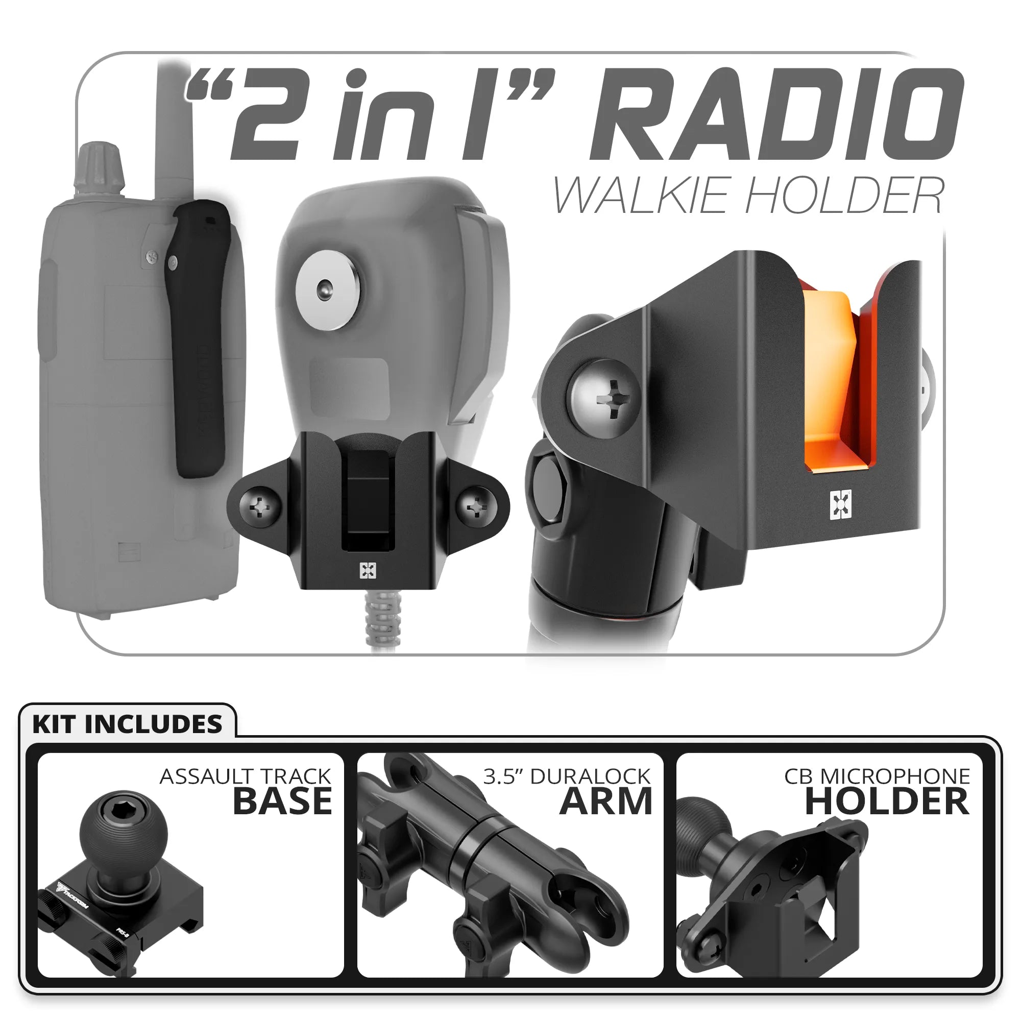 CB Radio/Microphone Holder | TRAXX™ - Assault Track Picatinny Base | 3.5" DuraLock Arm
