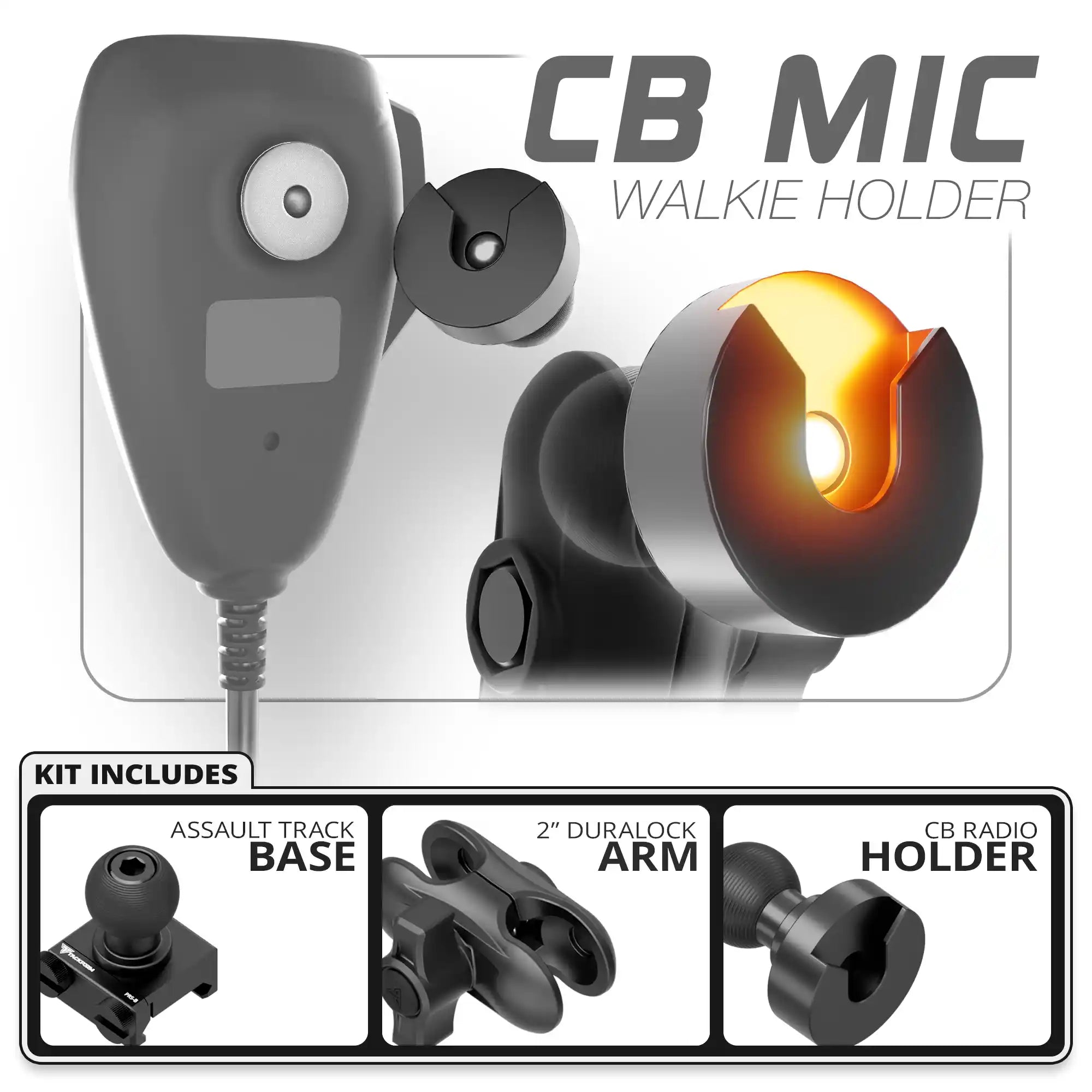 CB Radio Holder | TRAXX™ - Assault Track Picatinny Base | 2" DuraLock Arm