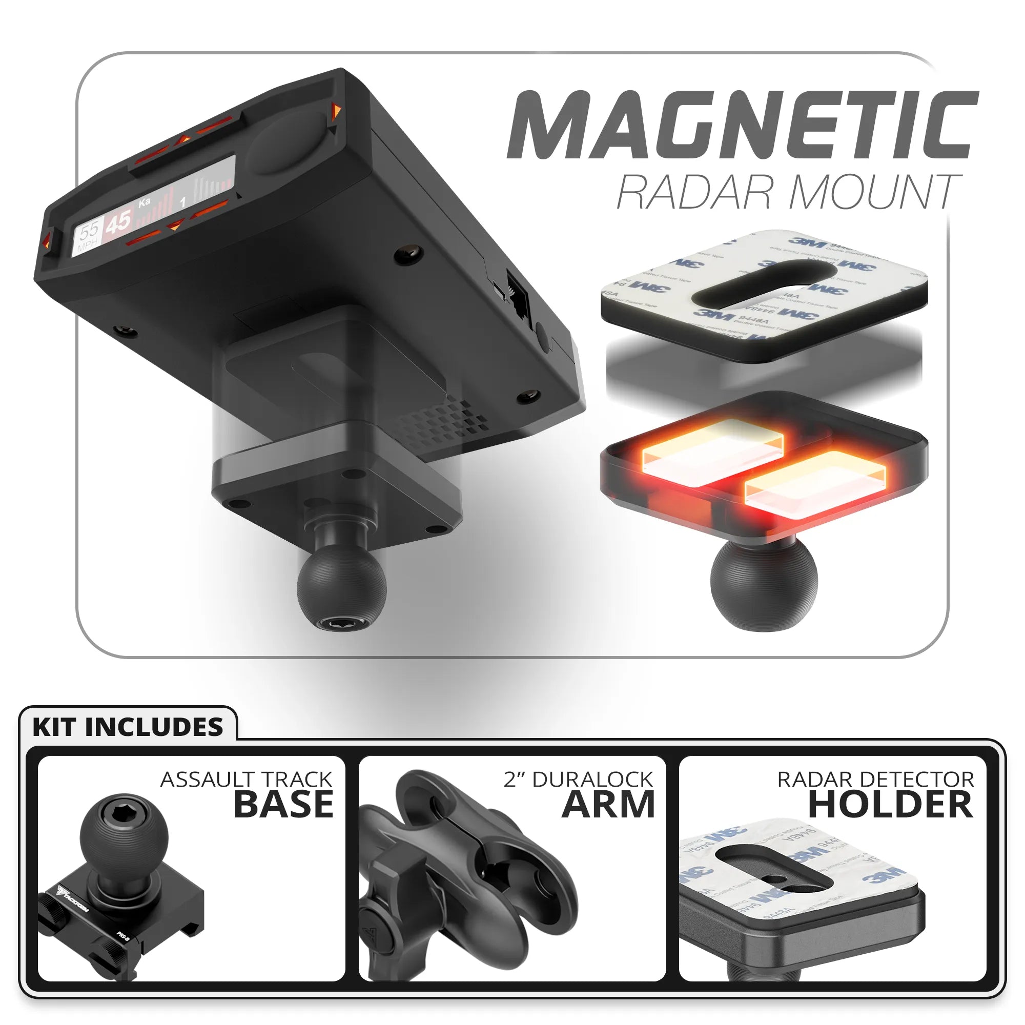 Magnetic Radar Detector Mount | TRAXX™ - Assault Track Picatinny Base | 2" DuraLock Arm