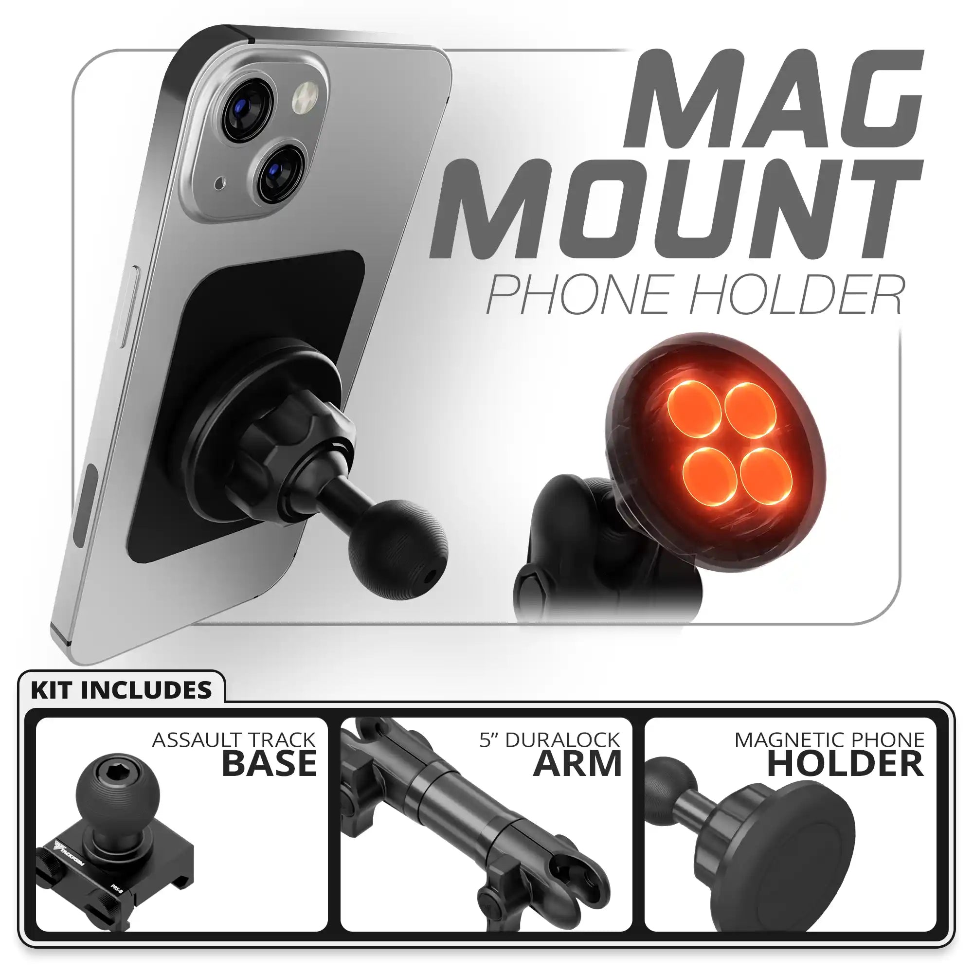 Magnetic Phone Holder | TRAXX™ - Assault Track Picatinny Base | 5" DuraLock Arm