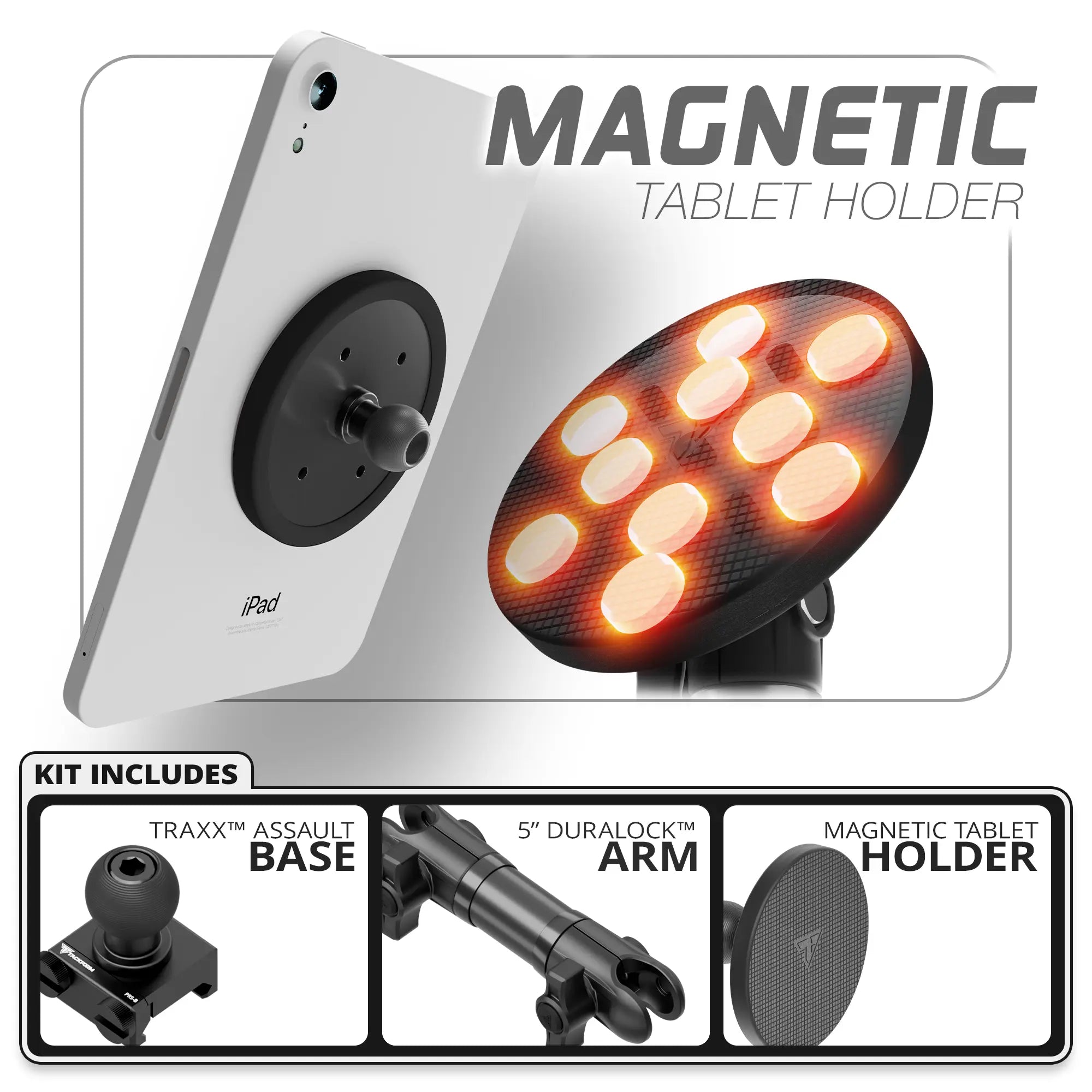 Magnetic Tablet Holder | TRAXX™ - Assault Track Picatinny Base | 5" DuraLock™ Arm
