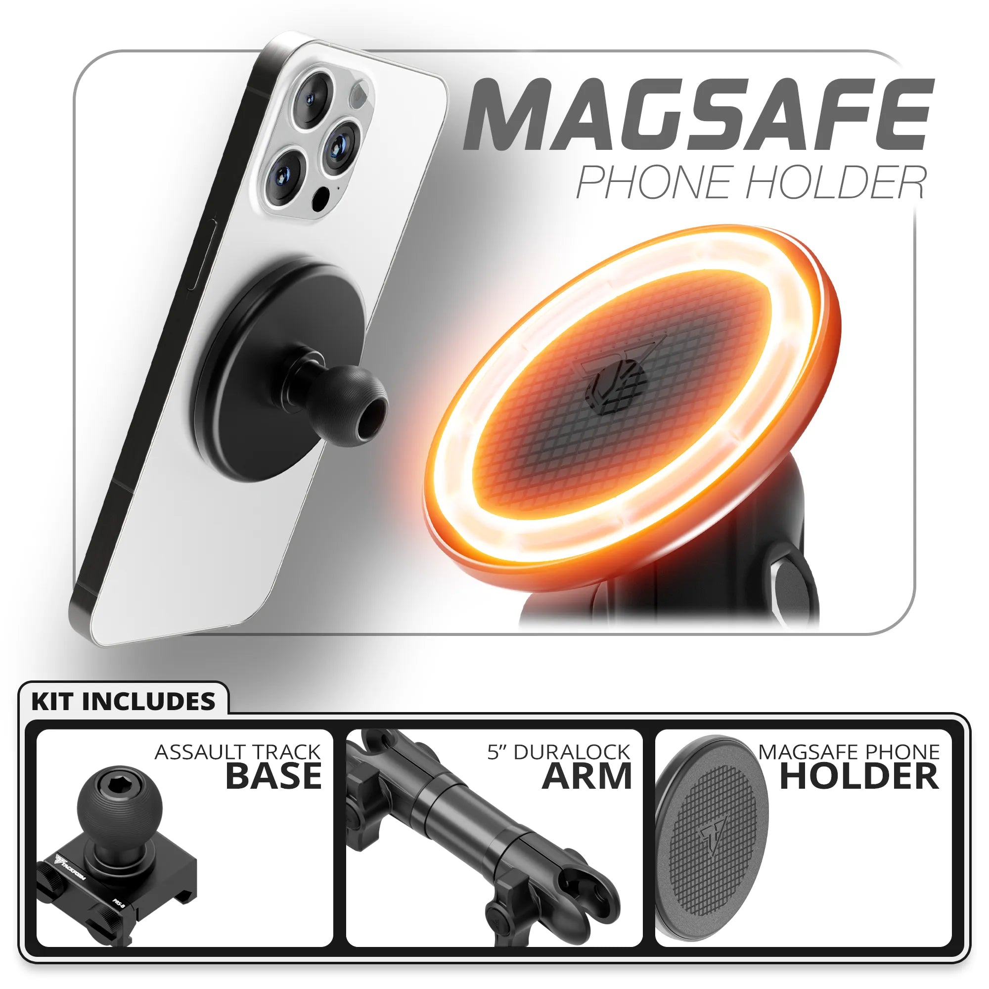 MagSafe Phone Holder  | TRAXX™ - Assault Track Picatinny Base | 5" DuraLock Arm