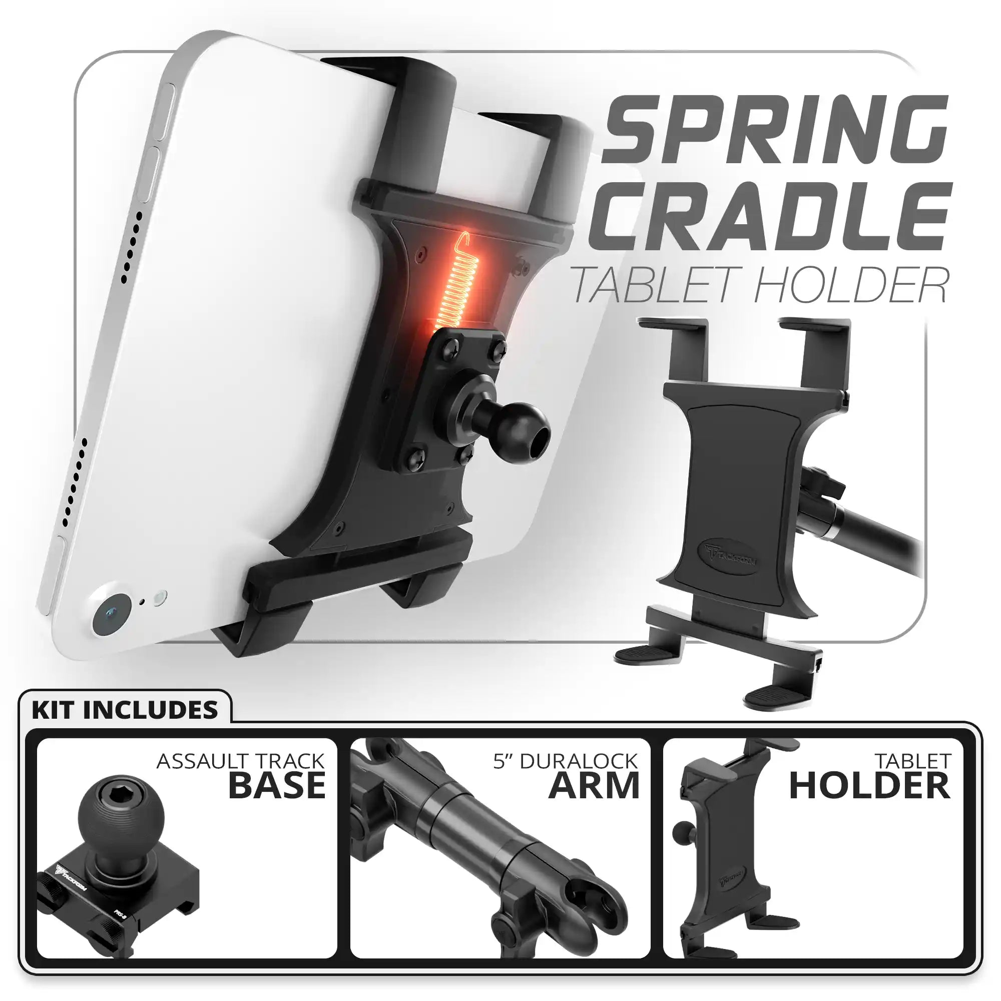 Tablet Spring Cradle | TRAXX™ - Assault Track Picatinny Base | 5" DuraLock Arm