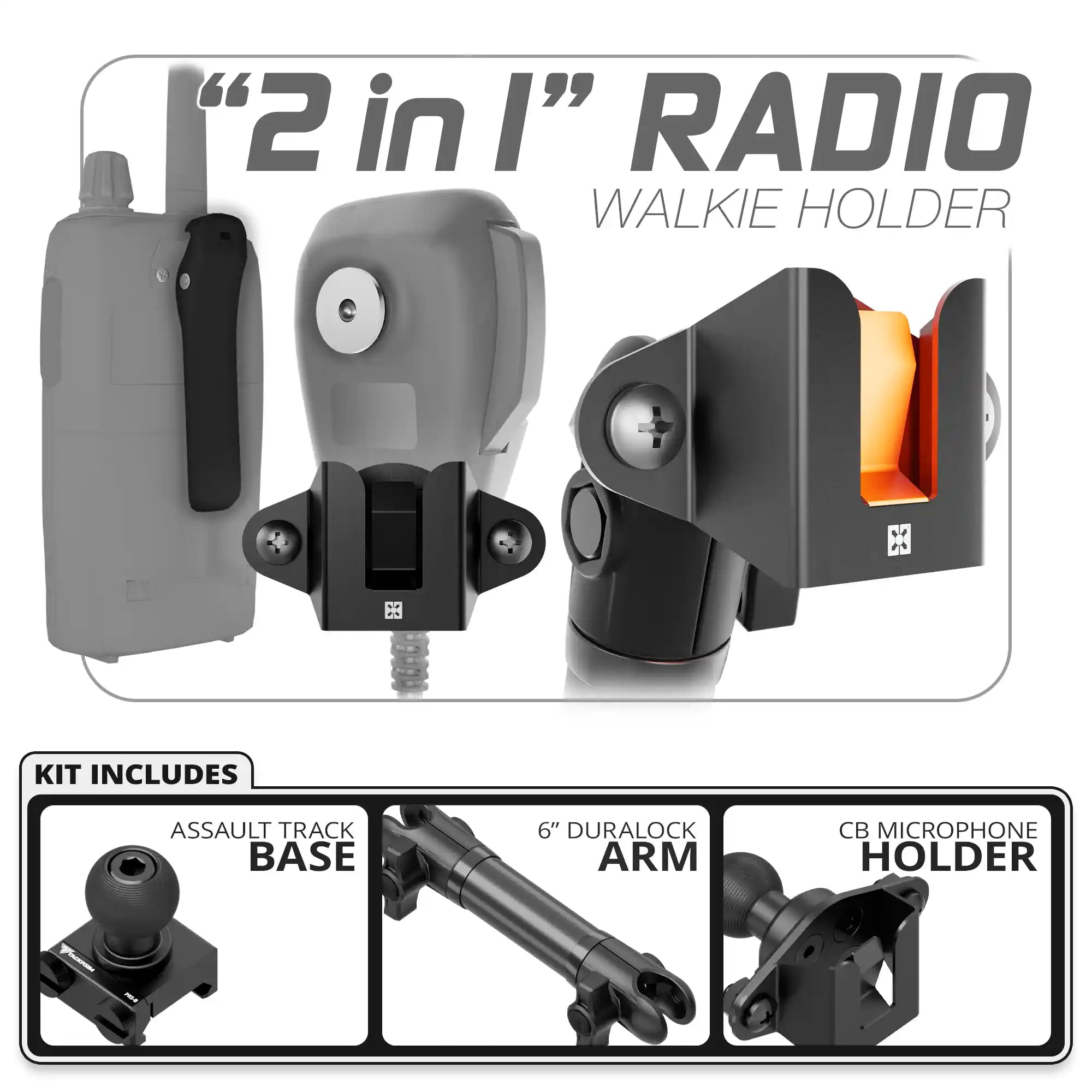 CB Radio/Microphone Holder | TRAXX™ - Assault Track Picatinny Base | 6" DuraLock Arm