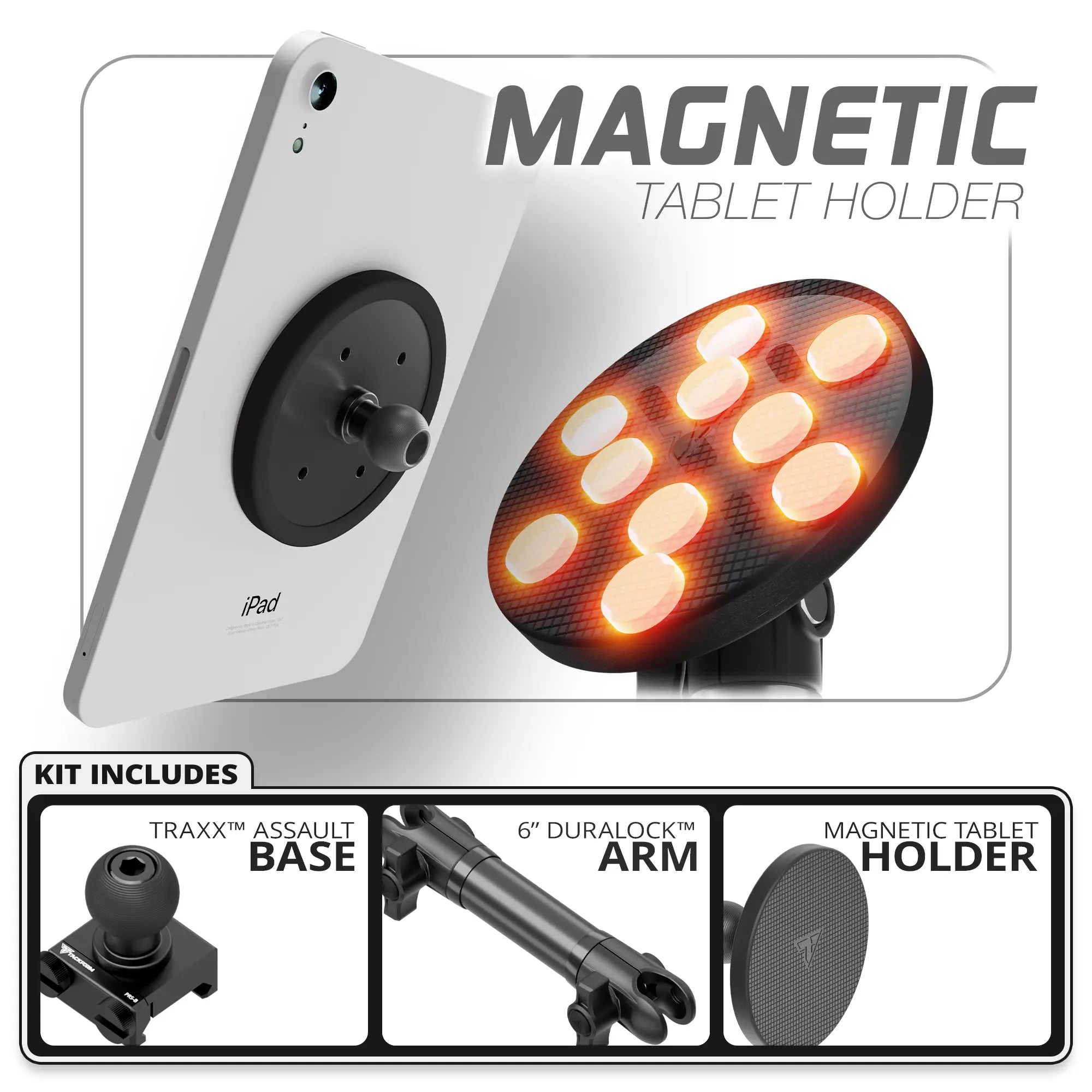 Magnetic Tablet Holder | TRAXX™ - Assault Track Picatinny Base | 6" DuraLock™ Arm