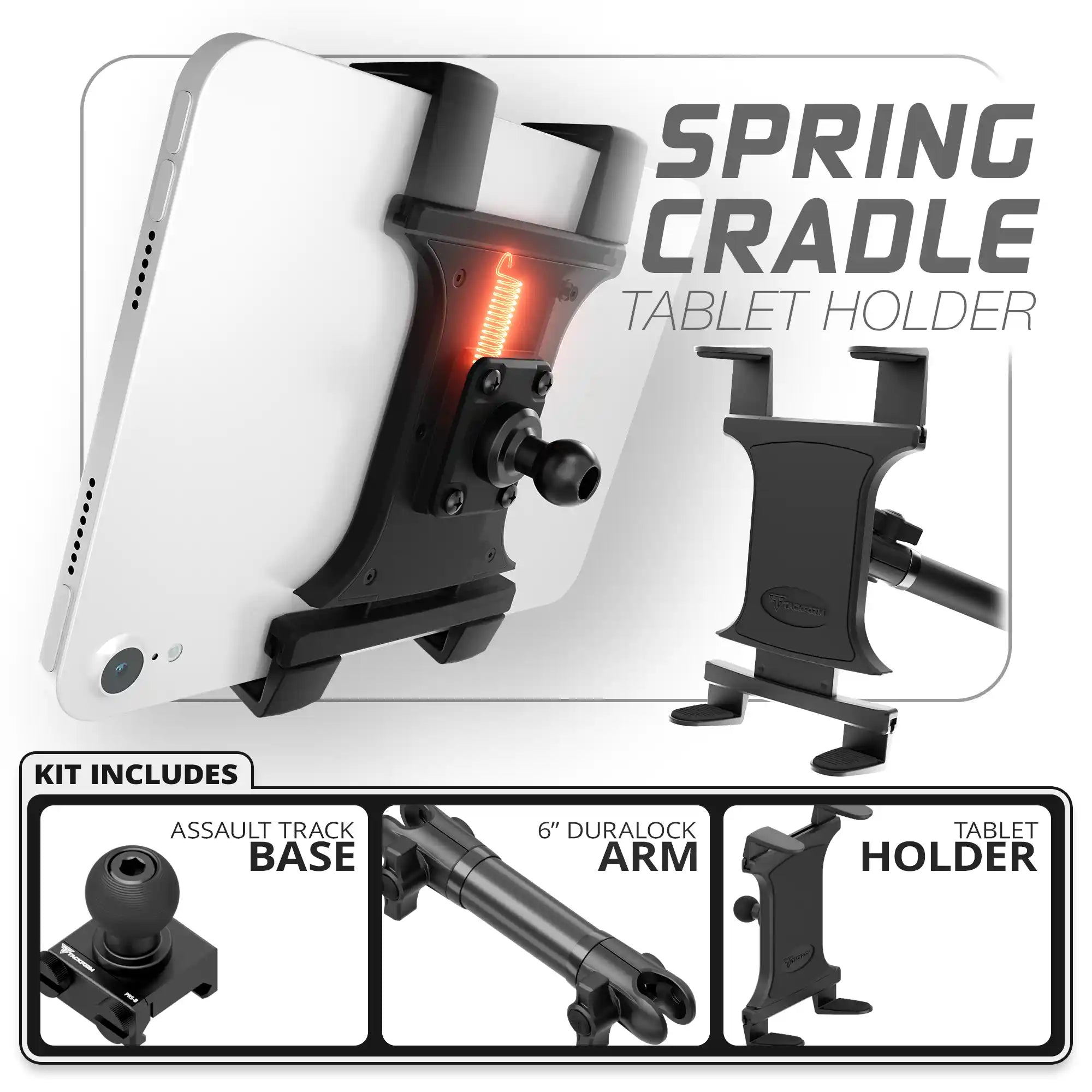 Tablet Spring Cradle | TRAXX™ - Assault Track Picatinny Base | 6" DuraLock Arm