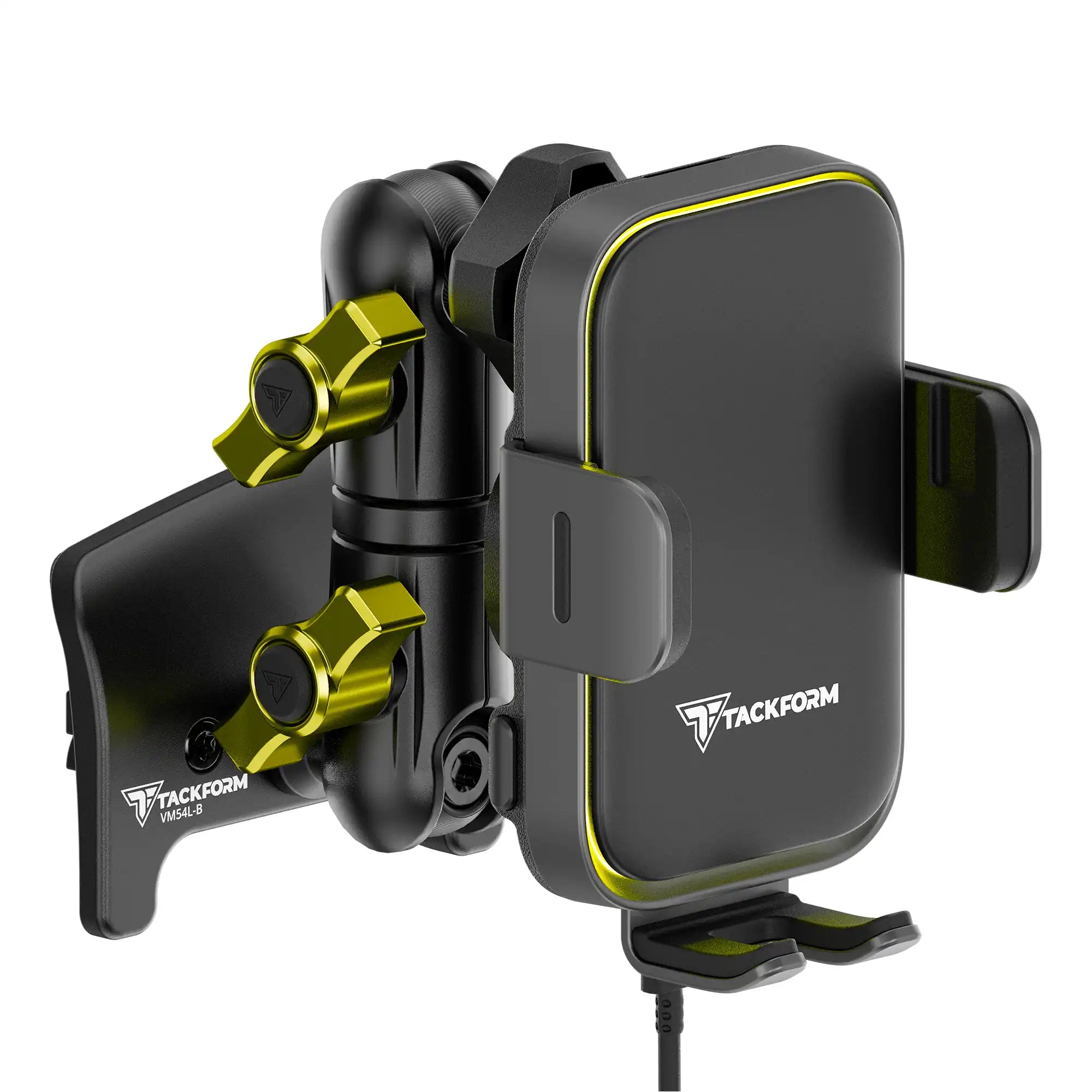 Product image of 2nd Gen Tacoma Phone Mount with Qi Wireless Charging Cradle with Customizable LED Accent Light and Yellow Billet Knobs