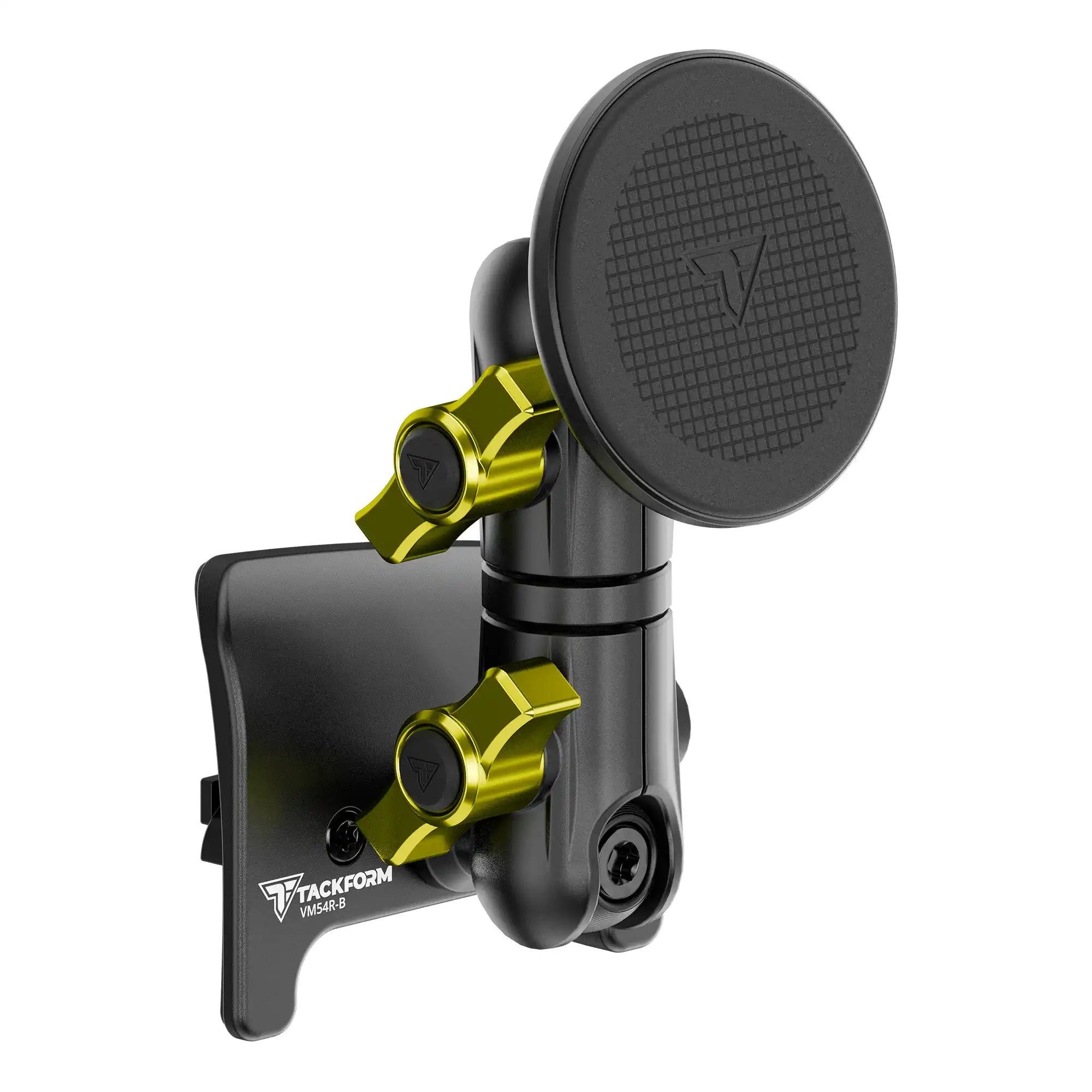 Product image of black Tacoma Phone Mount with iPhone MagSafe magnetic phone holder and yellow billet knobs