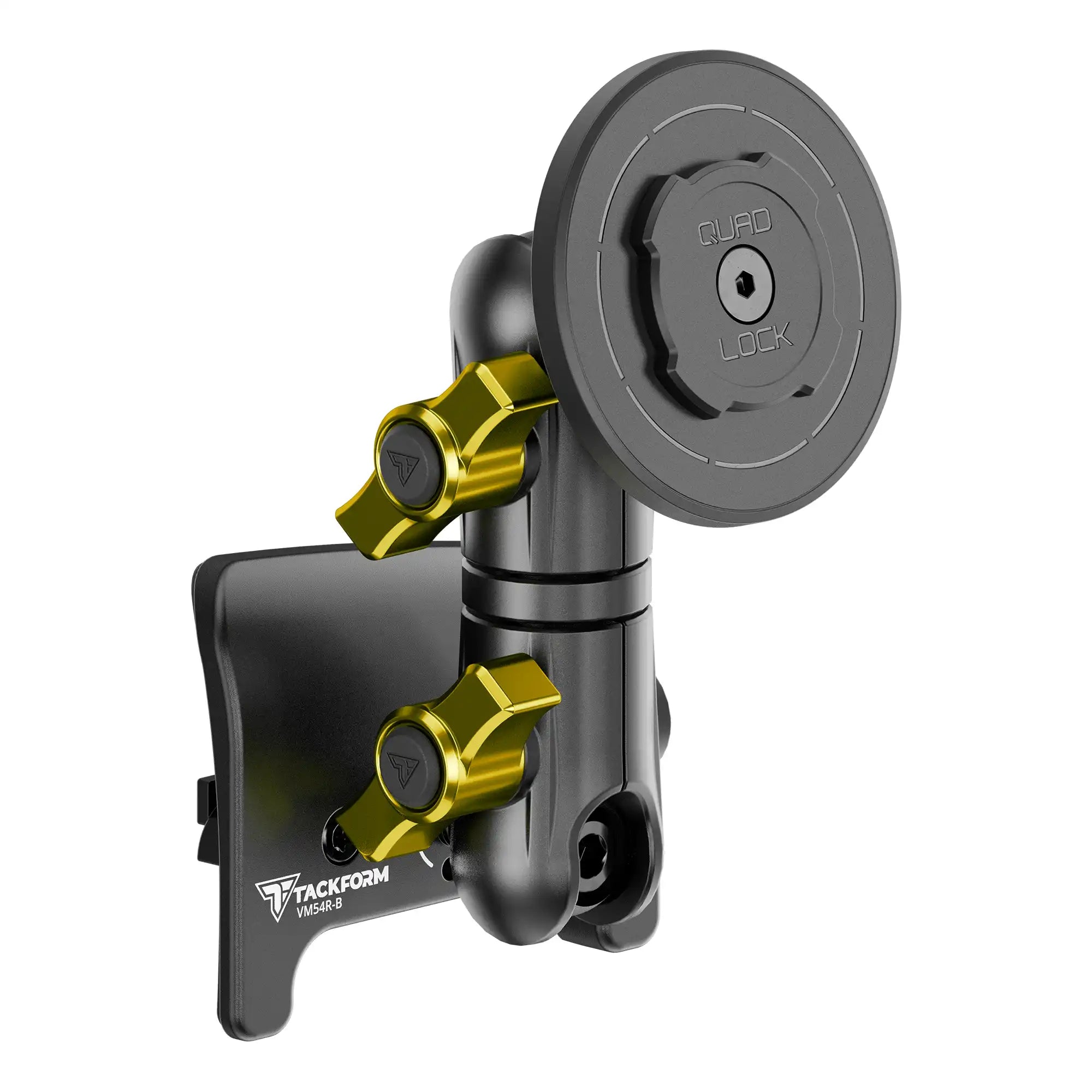 Product image of black Tacoma Phone Mount with Quad Lock MAG head and yellow billet knobs