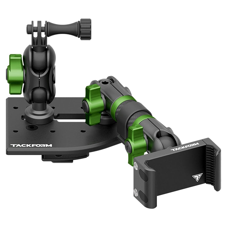 Tackform Passenger Jeep Wrangler Dash Kit with Spring Phone Cradle, GoPro Mount, And Green Color Accent Knobs 
